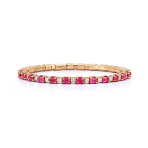 6.65CT Oval-Cut Ruby & Diamond Stretch Tennis Bracelet