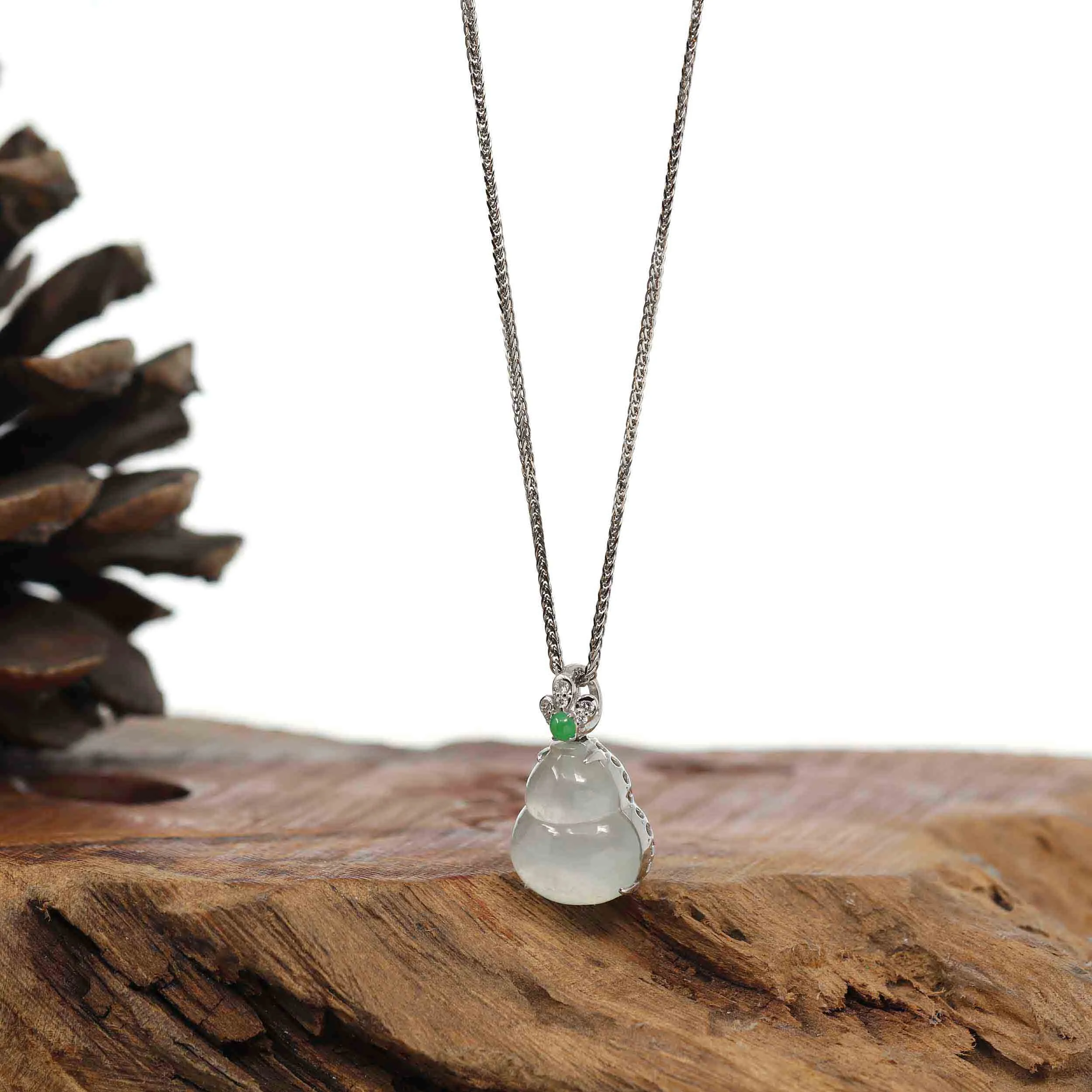 Baikalla "Hulu" 18k White Gold Natural Ice Jadeite Jade Pendant W/ Diamonds