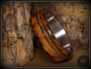 Bentwood Ring - "Live Smokey" Olivewood Ring on Stainless Steel Core with Live Oak Inlay
