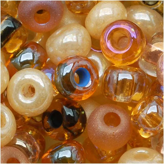 Czech Glass Seed Beads, 6/0 Round, Autumn Leaves Brown Mix (1 Ounce)