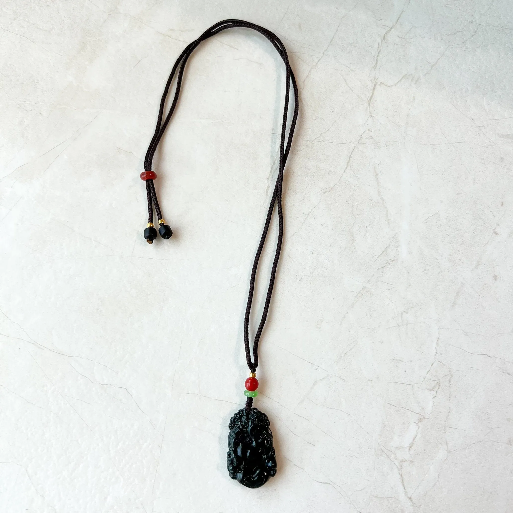 Dark Green Horse Nephrite Jade Chinese Zodiac Carved Pendant Necklace, RM-1221-1657826668