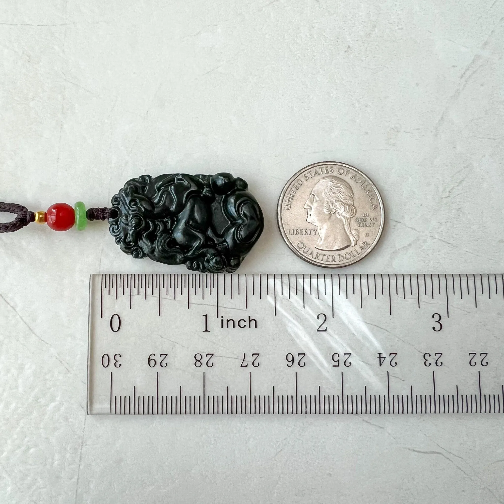 Dark Green Horse Nephrite Jade Chinese Zodiac Carved Pendant Necklace, RM-1221-1657826668