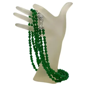 Double-strand Jade Necklace with Sterling Silver Leopard Clasp