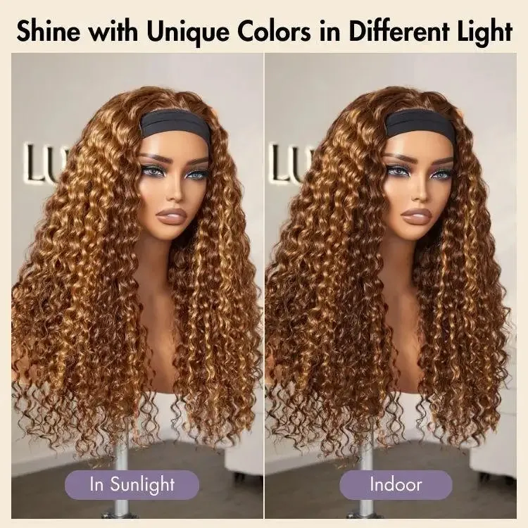 Exclusive Sale | Black / Brown Highlight Deep Wave Headband Wig (Get Free Trendy Headbands)