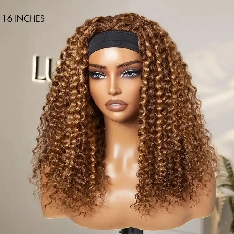 Exclusive Sale | Black / Brown Highlight Deep Wave Headband Wig (Get Free Trendy Headbands)