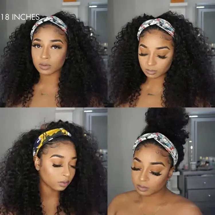 Exclusive Sale | Black / Brown Highlight Deep Wave Headband Wig (Get Free Trendy Headbands)