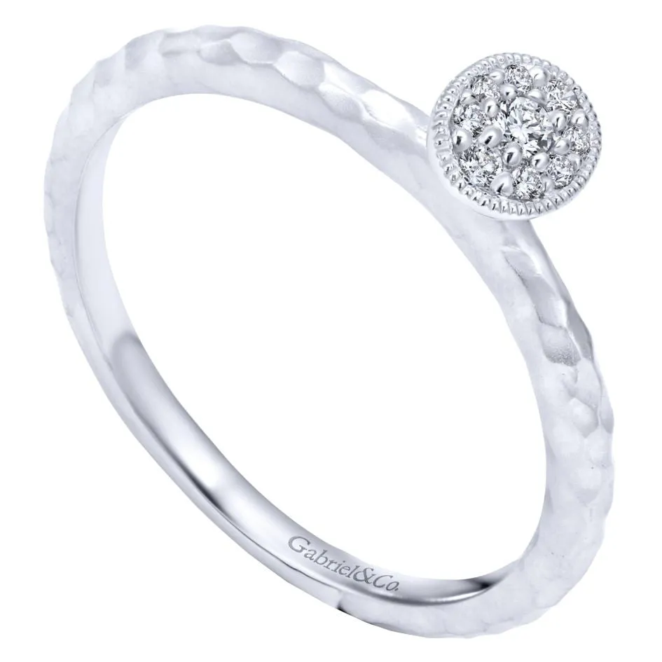 Gabriel and Co  White Gold Diamond Pod Ring with Hammered Finish