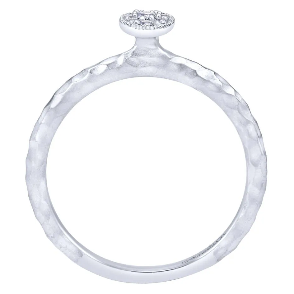 Gabriel and Co  White Gold Diamond Pod Ring with Hammered Finish