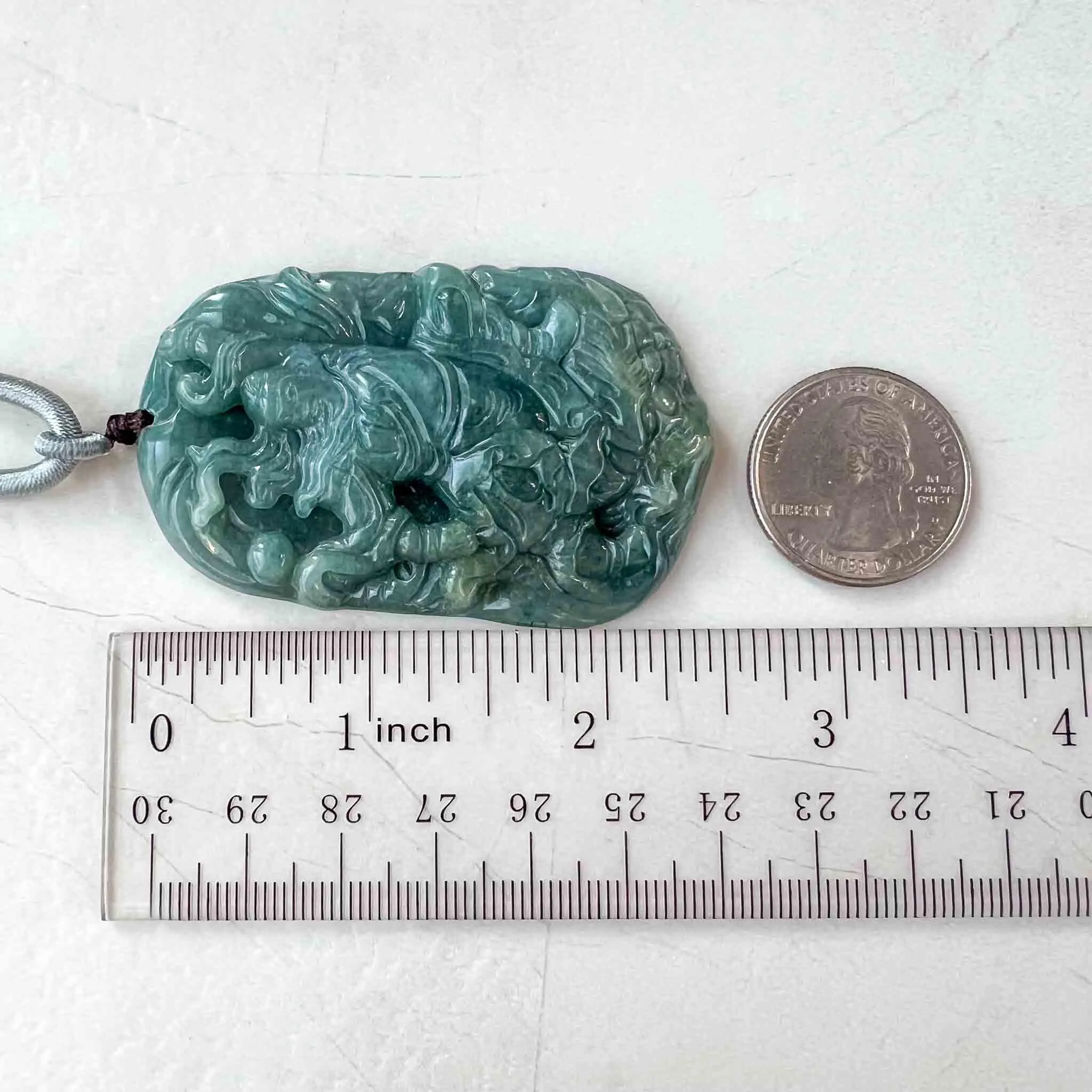 Green Blue Jadeite Jade Guan Yu Guan Gong with Dragon Carved Pendant Necklace, 关公, MY-0223-1688591571