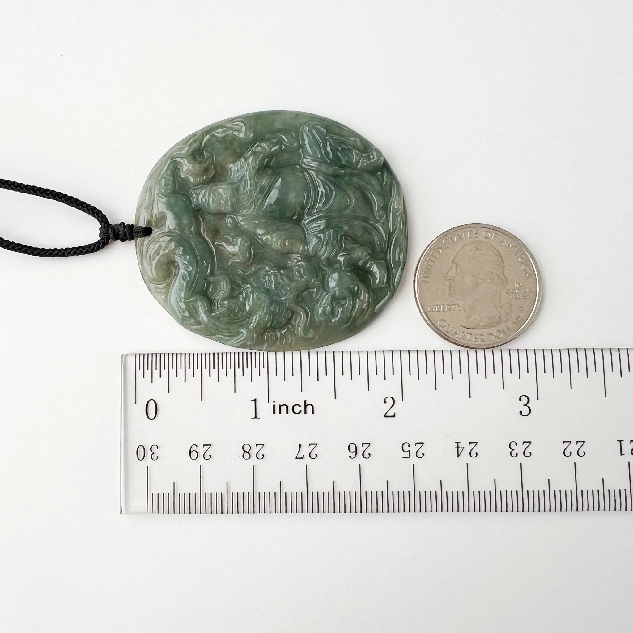 Green Blue Jadeite Jade Guan Yu Guan Gong with Dragon Carved Pendant Necklace, 关公, YJ-0722-0013033