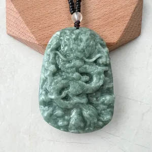 Green Jadeite Jade Dragon Chinese Zodiac Hand Carved Pendant Necklace, YJ-1221-0215654