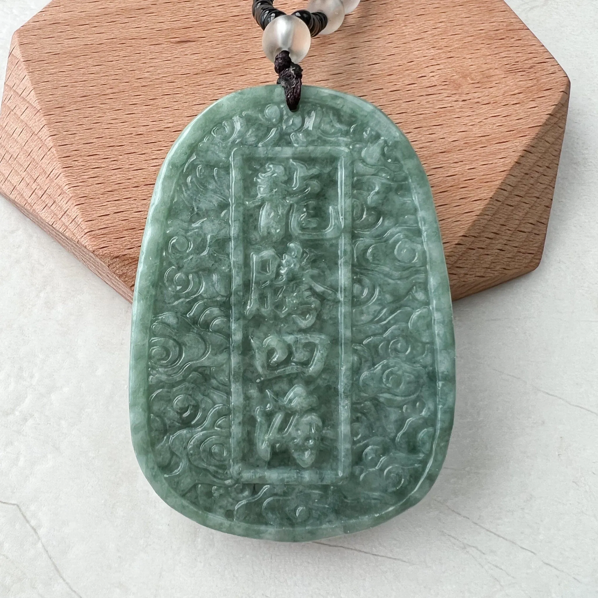 Green Jadeite Jade Dragon Chinese Zodiac Hand Carved Pendant Necklace, YJ-1221-0215654