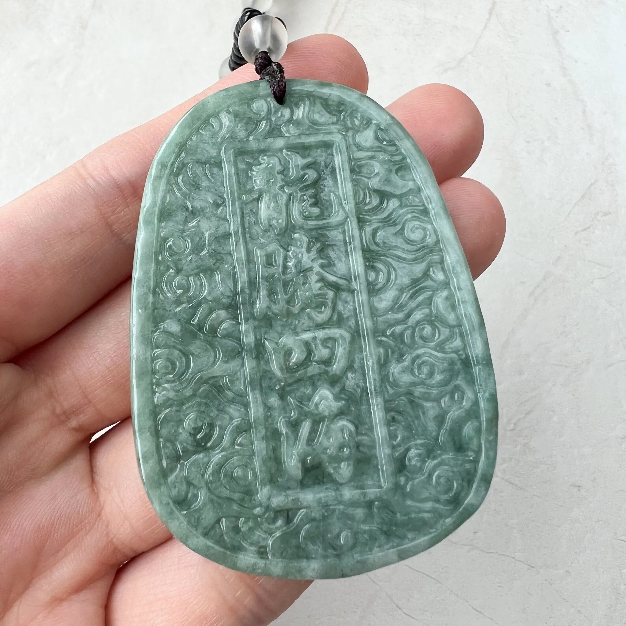 Green Jadeite Jade Dragon Chinese Zodiac Hand Carved Pendant Necklace, YJ-1221-0215654