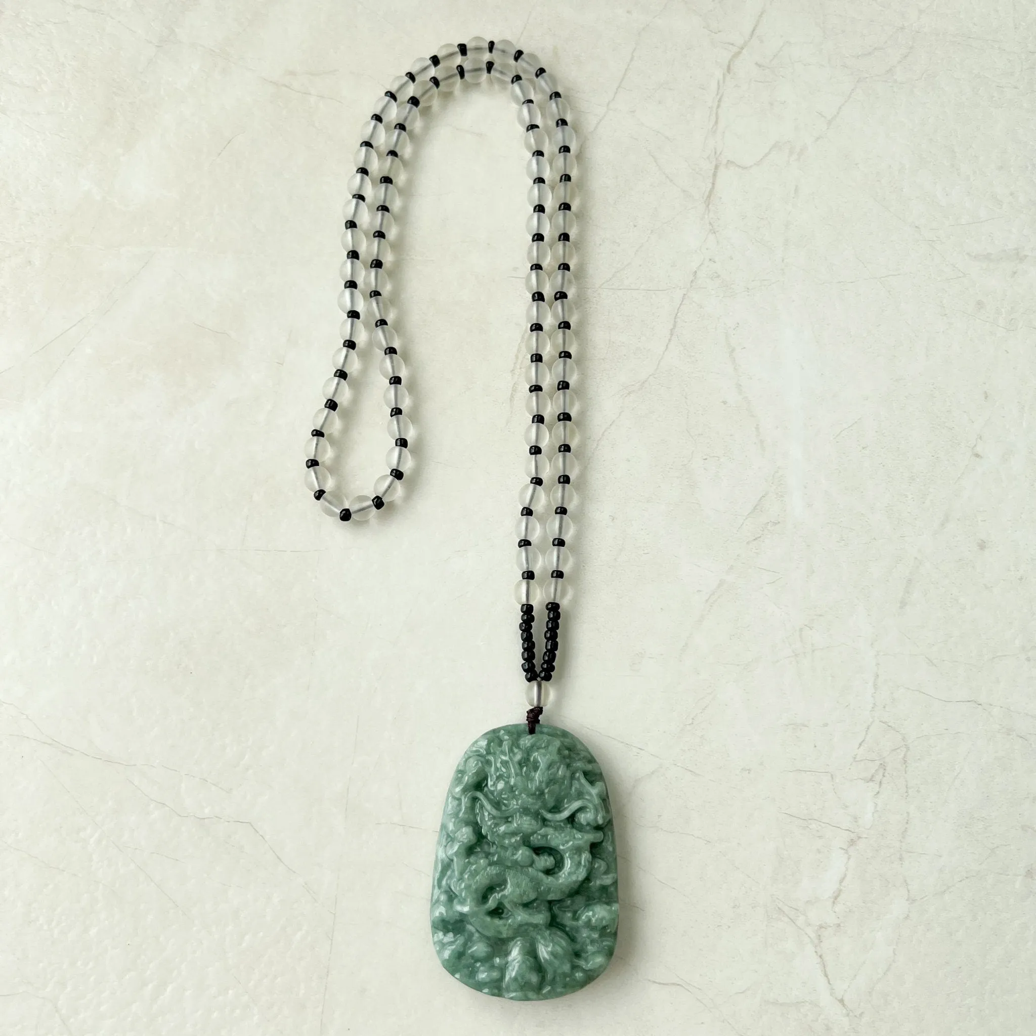 Green Jadeite Jade Dragon Chinese Zodiac Hand Carved Pendant Necklace, YJ-1221-0215654