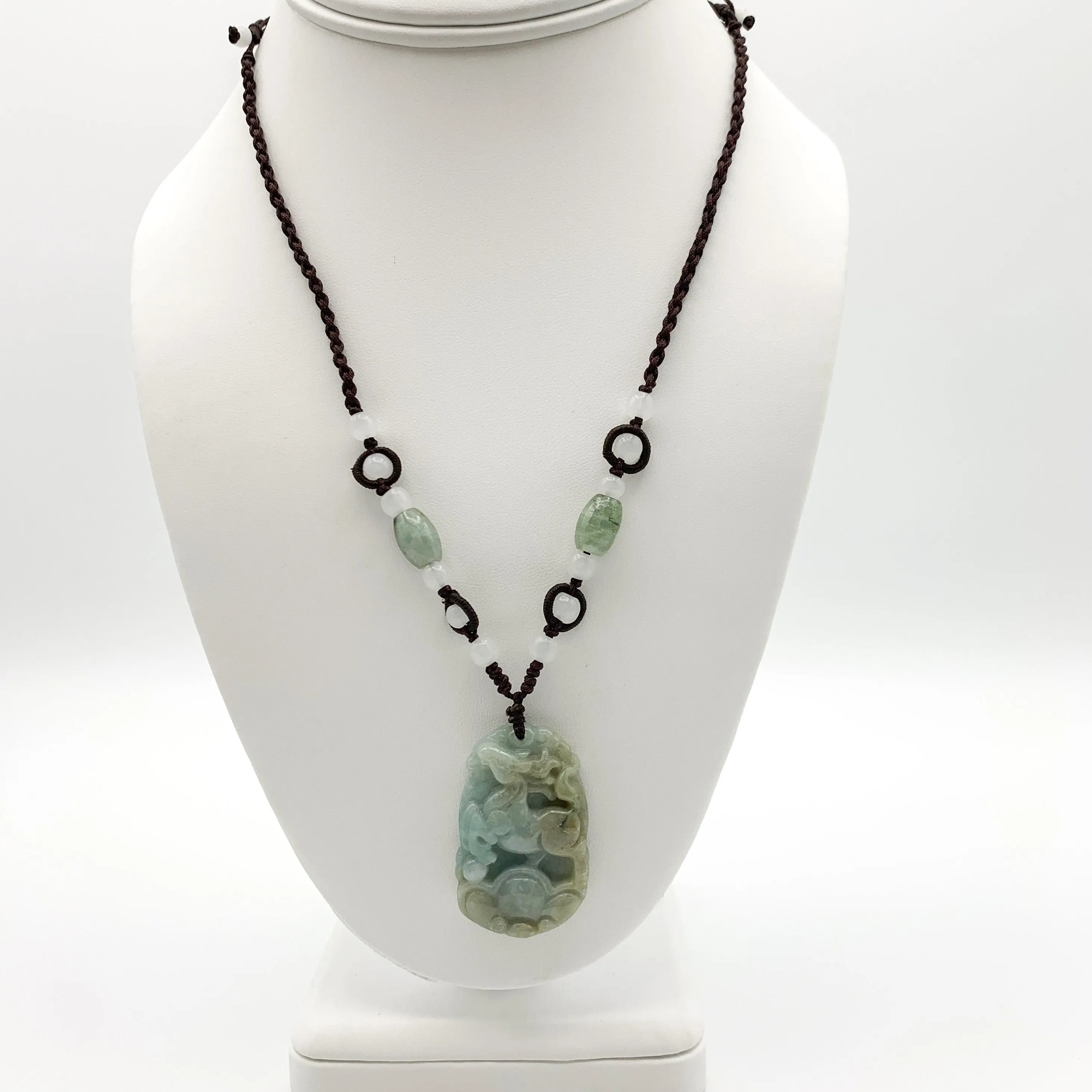 Horse Jadeite Chinese Zodiac Rustic Carved Pendant Necklace, YW-0110-1646517628