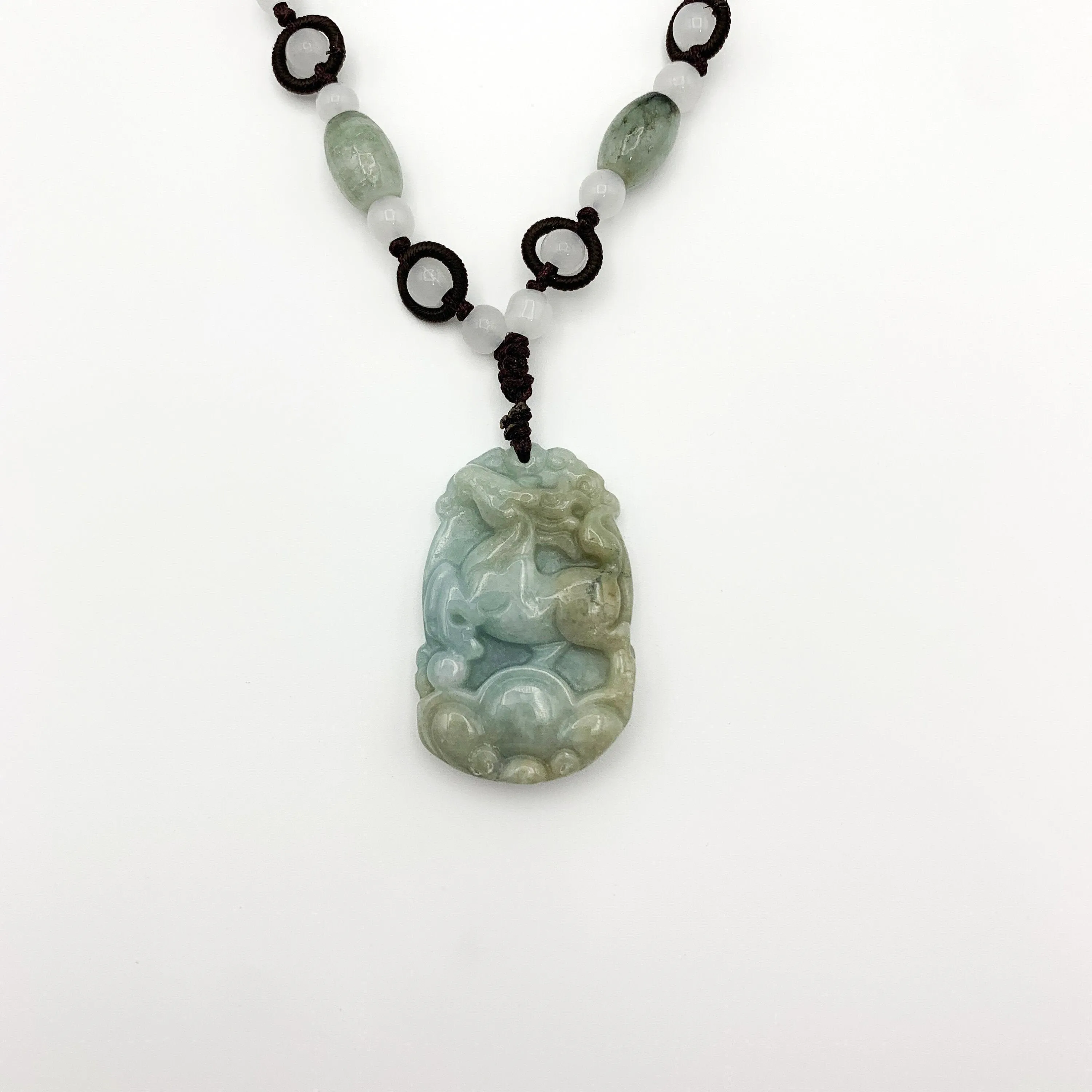 Horse Jadeite Chinese Zodiac Rustic Carved Pendant Necklace, YW-0110-1646517628