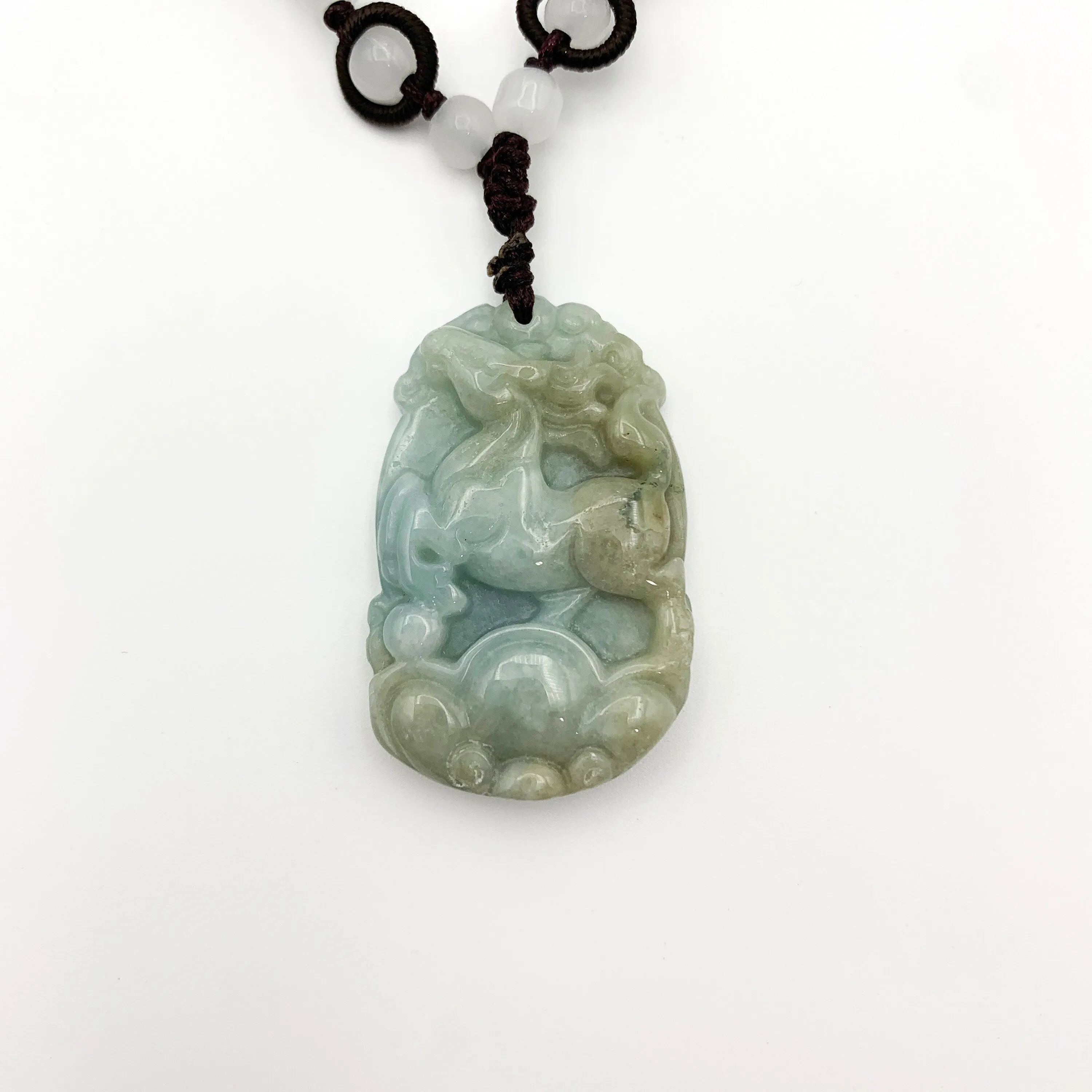 Horse Jadeite Chinese Zodiac Rustic Carved Pendant Necklace, YW-0110-1646517628