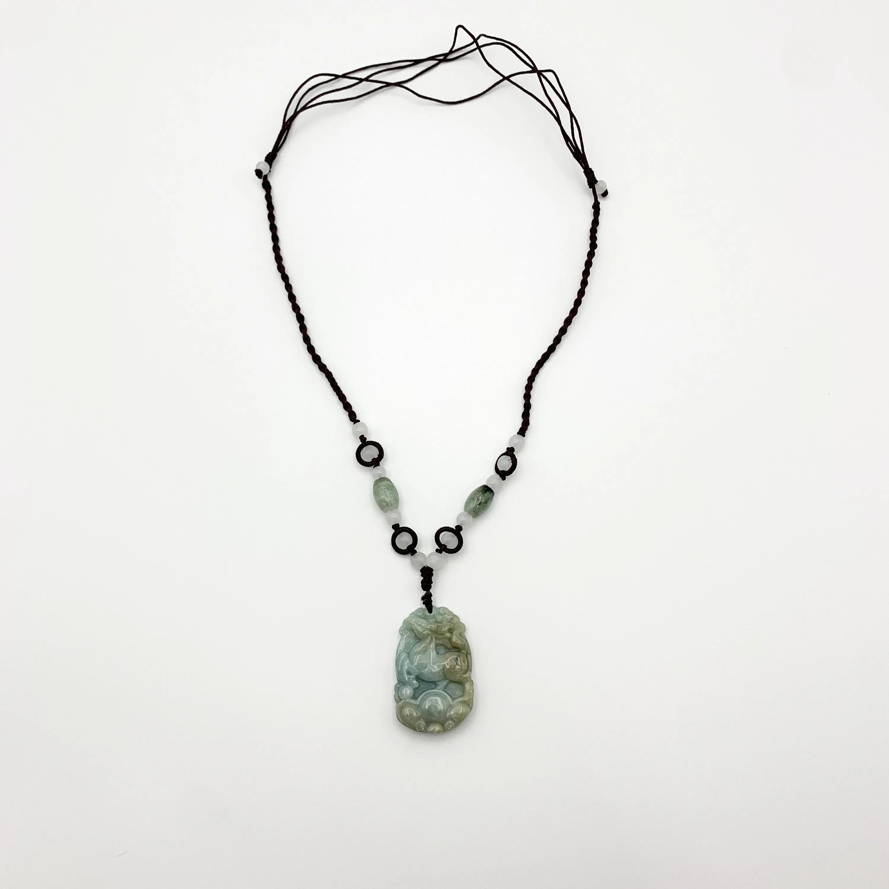 Horse Jadeite Chinese Zodiac Rustic Carved Pendant Necklace, YW-0110-1646517628
