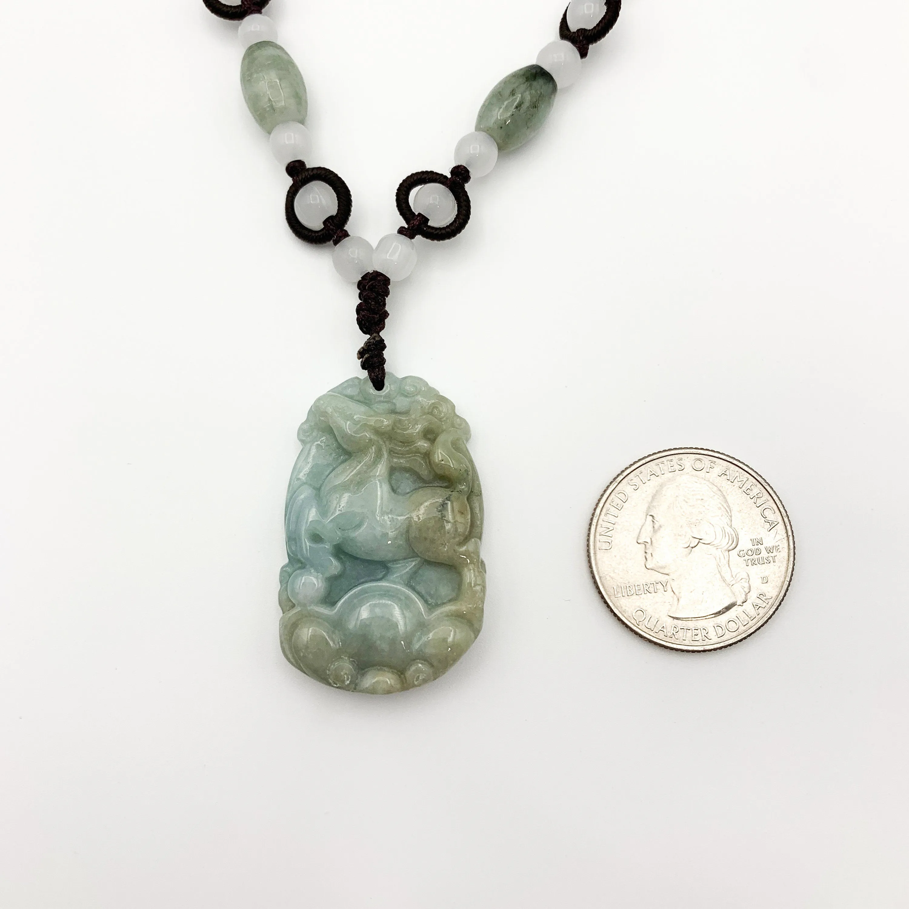 Horse Jadeite Chinese Zodiac Rustic Carved Pendant Necklace, YW-0110-1646517628