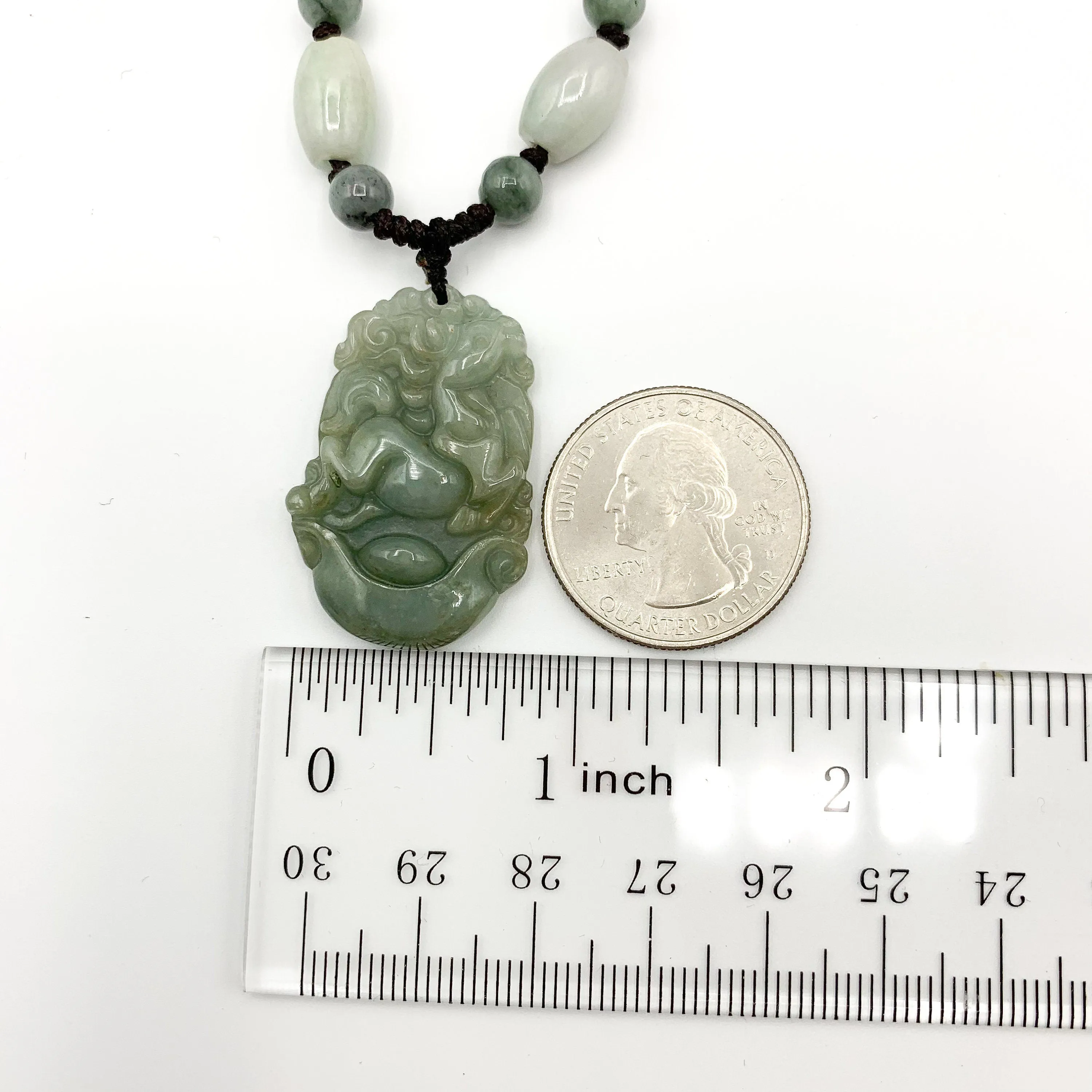 Horse Jadeite Chinese Zodiac Rustic Carved Pendant Necklace, YW-0110-1646545148
