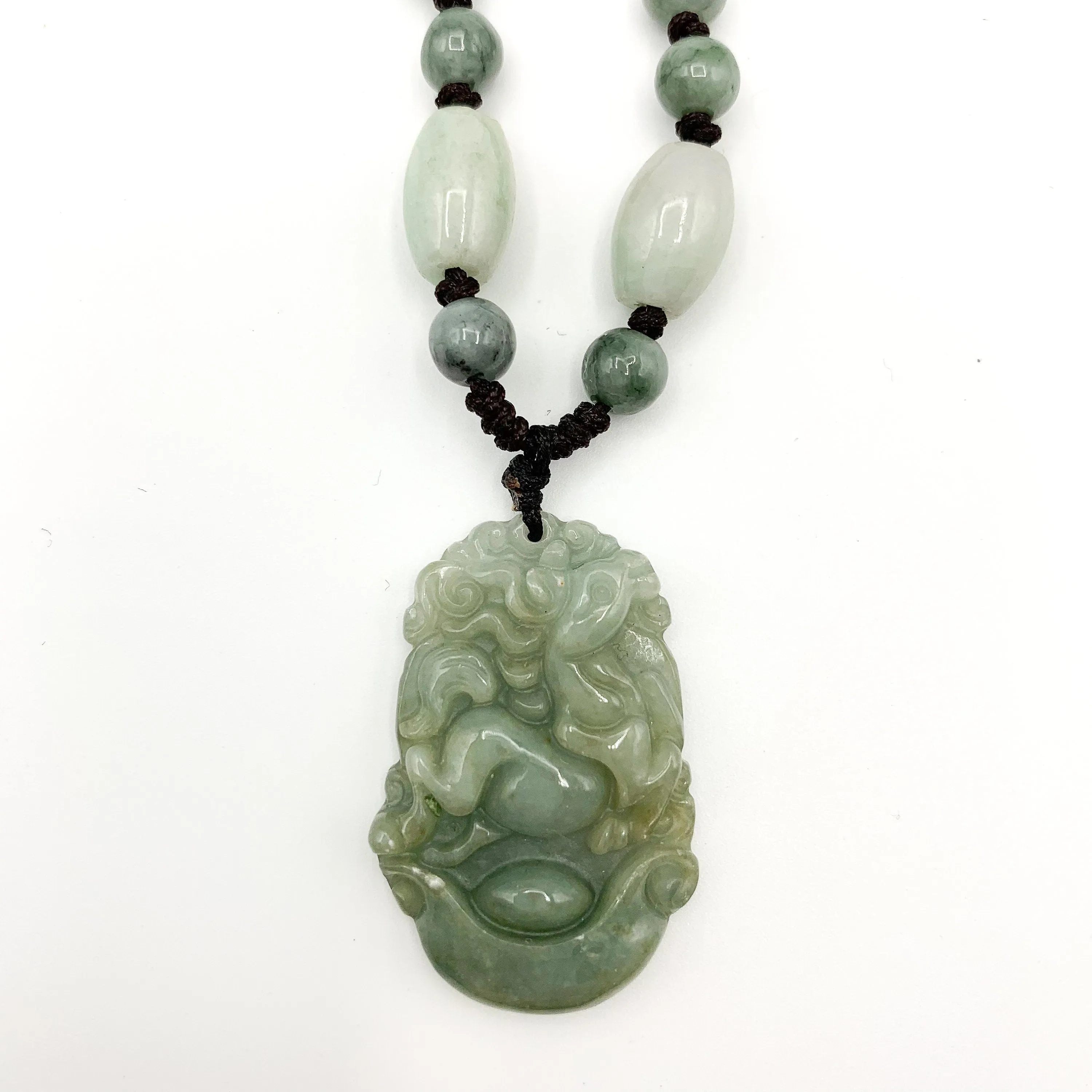 Horse Jadeite Chinese Zodiac Rustic Carved Pendant Necklace, YW-0110-1646545148