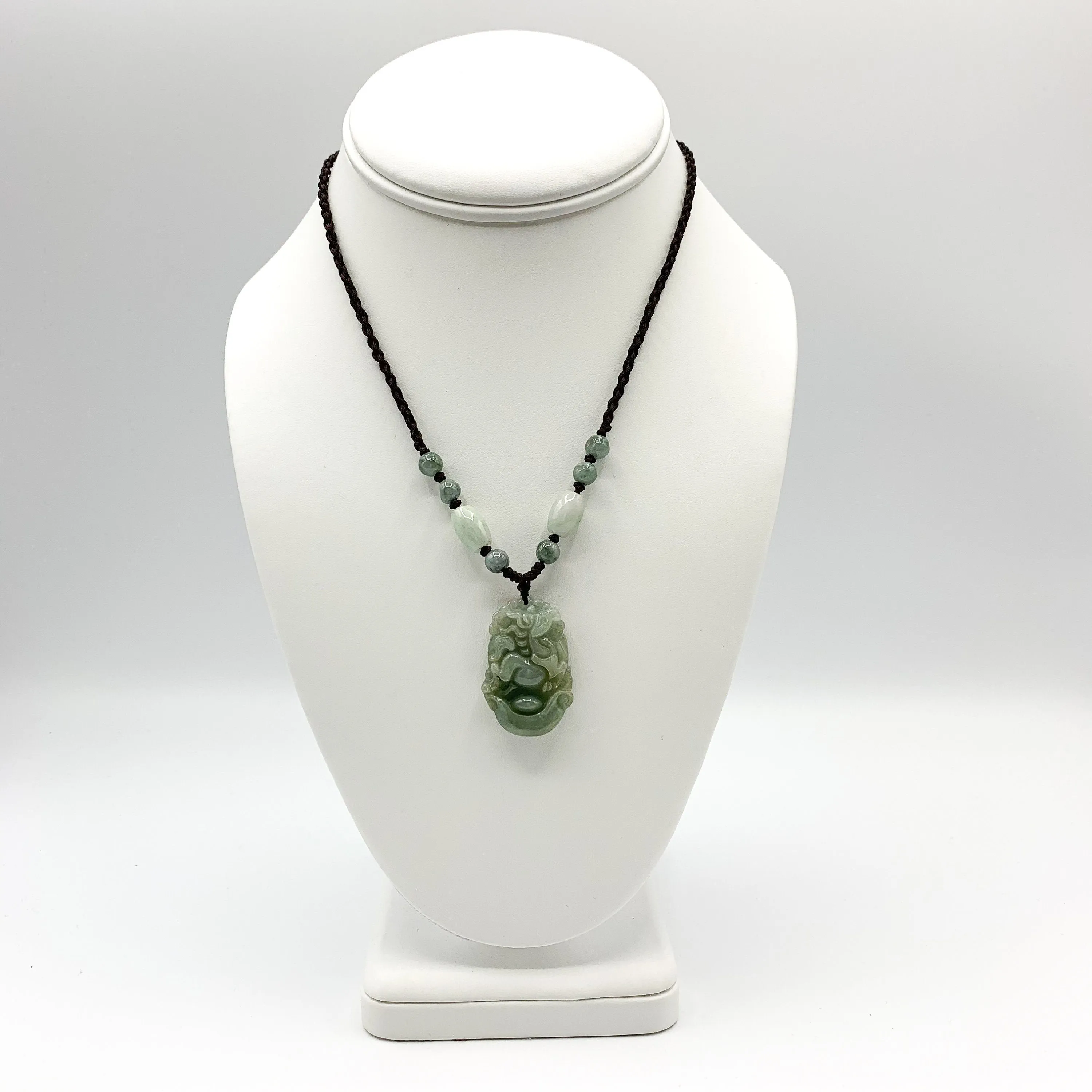 Horse Jadeite Chinese Zodiac Rustic Carved Pendant Necklace, YW-0110-1646545148