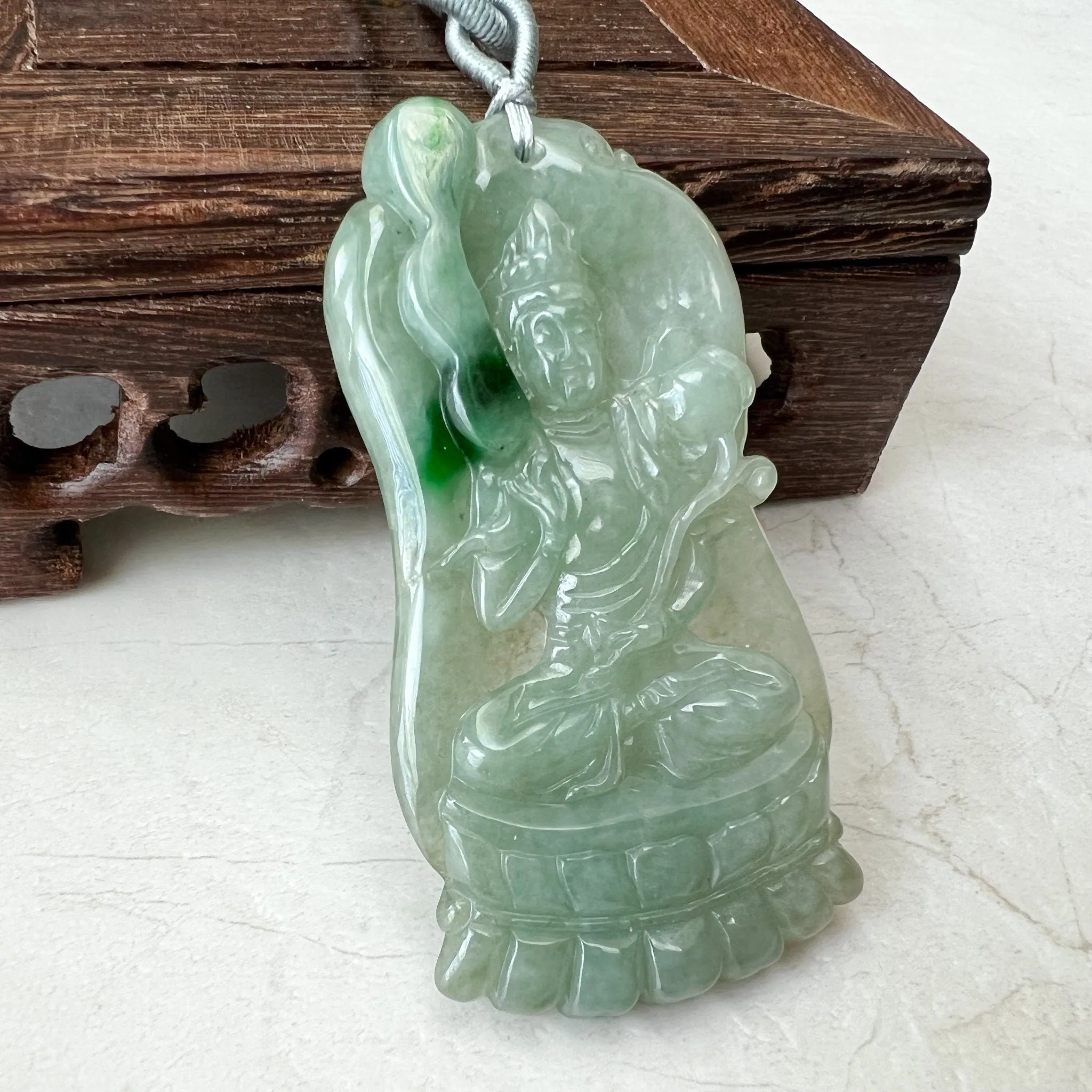 Jadeite Jade Akasagarbha Buddha, Xu Kong Zang, bodhisattva, Hư Không Tạng Bồ Tát, 虚空藏, Hand Carved Pendant Necklace, YJ-0322-0320848