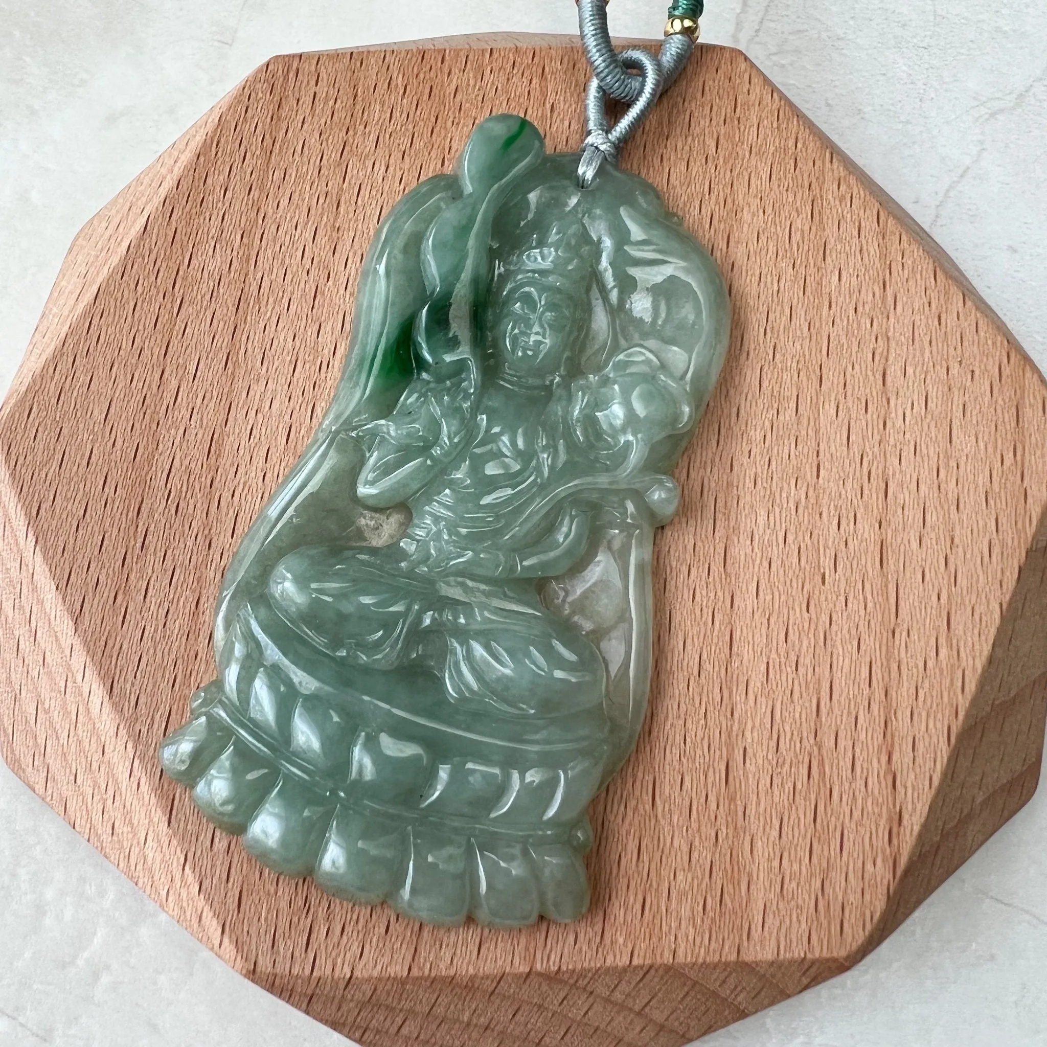Jadeite Jade Akasagarbha Buddha, Xu Kong Zang, bodhisattva, Hư Không Tạng Bồ Tát, 虚空藏, Hand Carved Pendant Necklace, YJ-0322-0320848