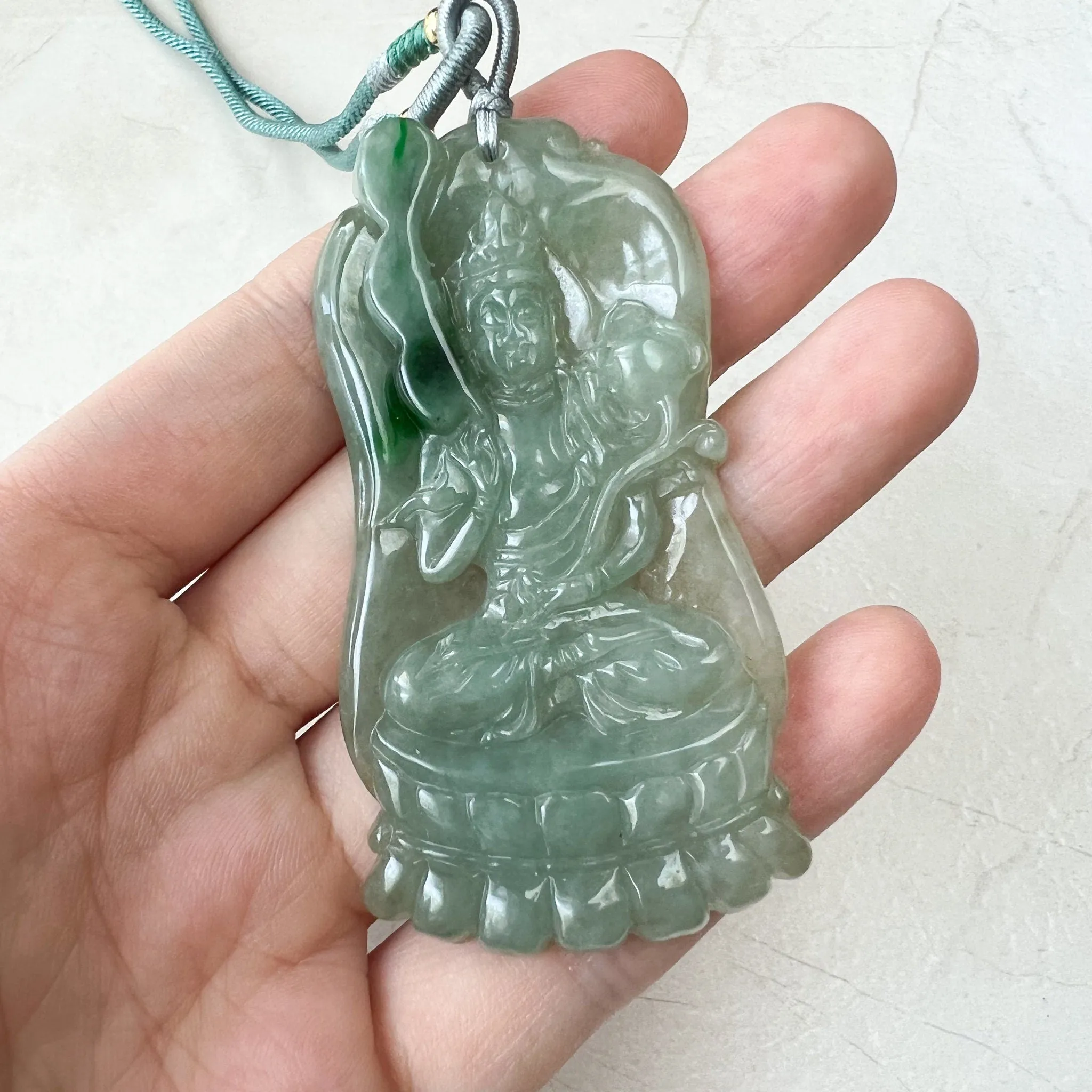 Jadeite Jade Akasagarbha Buddha, Xu Kong Zang, bodhisattva, Hư Không Tạng Bồ Tát, 虚空藏, Hand Carved Pendant Necklace, YJ-0322-0320848