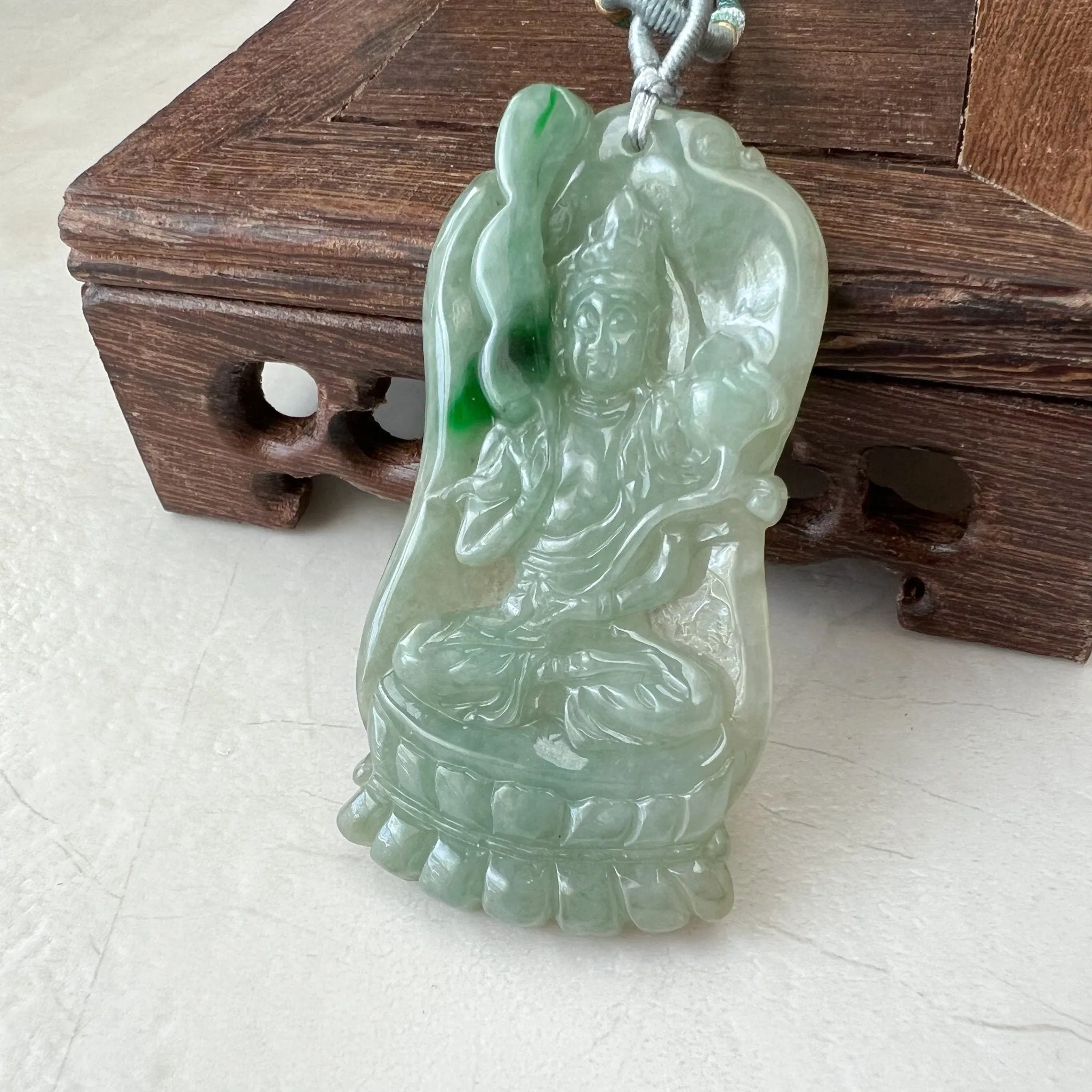 Jadeite Jade Akasagarbha Buddha, Xu Kong Zang, bodhisattva, Hư Không Tạng Bồ Tát, 虚空藏, Hand Carved Pendant Necklace, YJ-0322-0320848