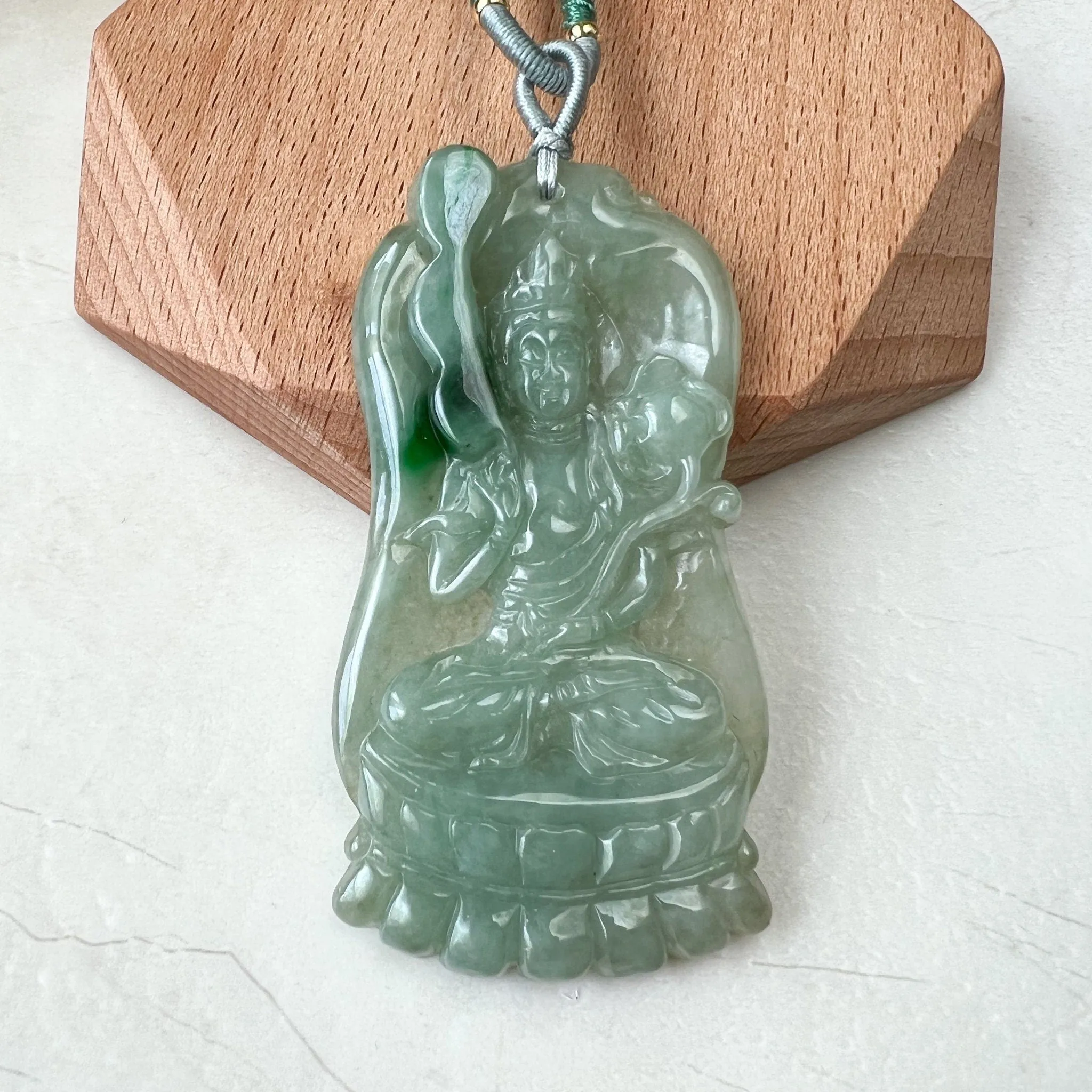 Jadeite Jade Akasagarbha Buddha, Xu Kong Zang, bodhisattva, Hư Không Tạng Bồ Tát, 虚空藏, Hand Carved Pendant Necklace, YJ-0322-0320848