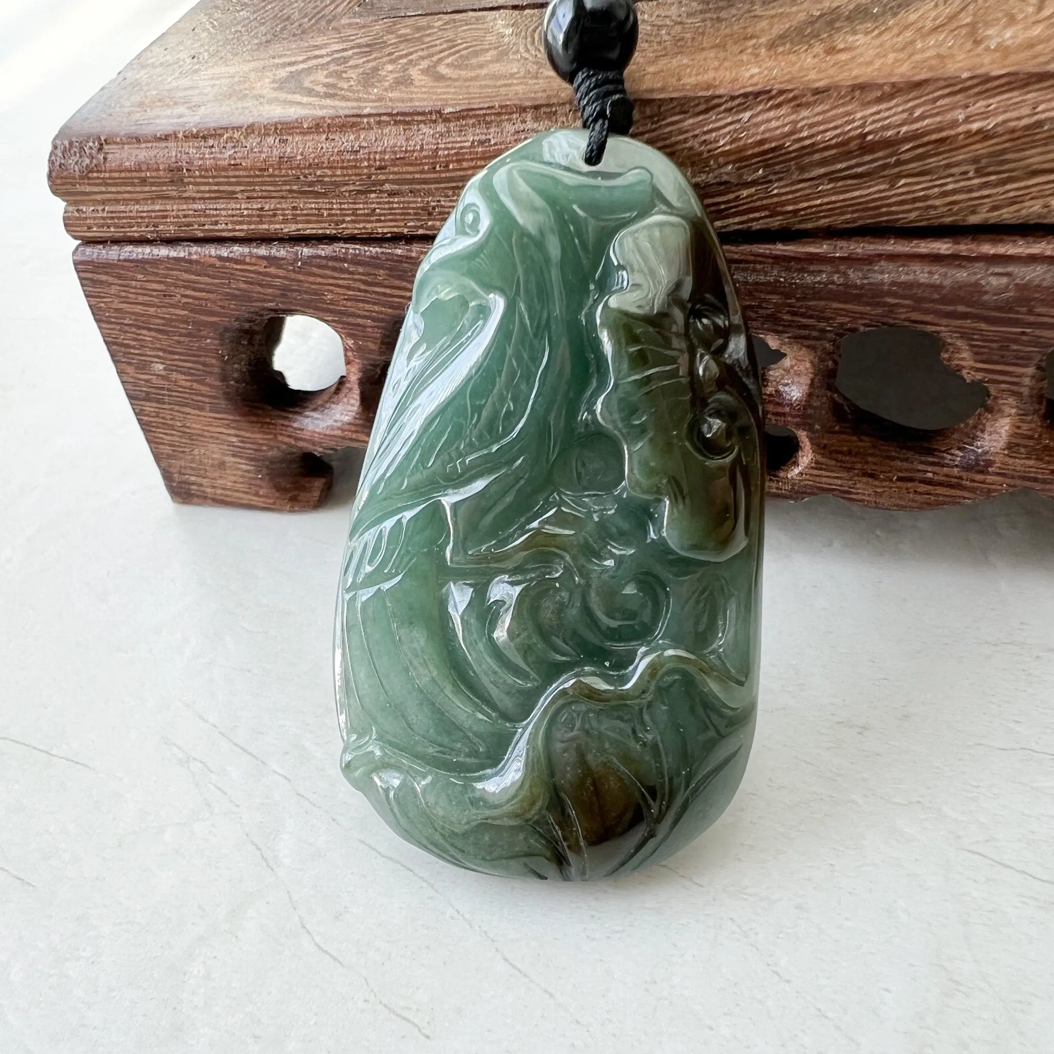 Jadeite Jade Floral Bird, Parrot Green Blue Hand Carved Pendant, YJ-1221-0336527