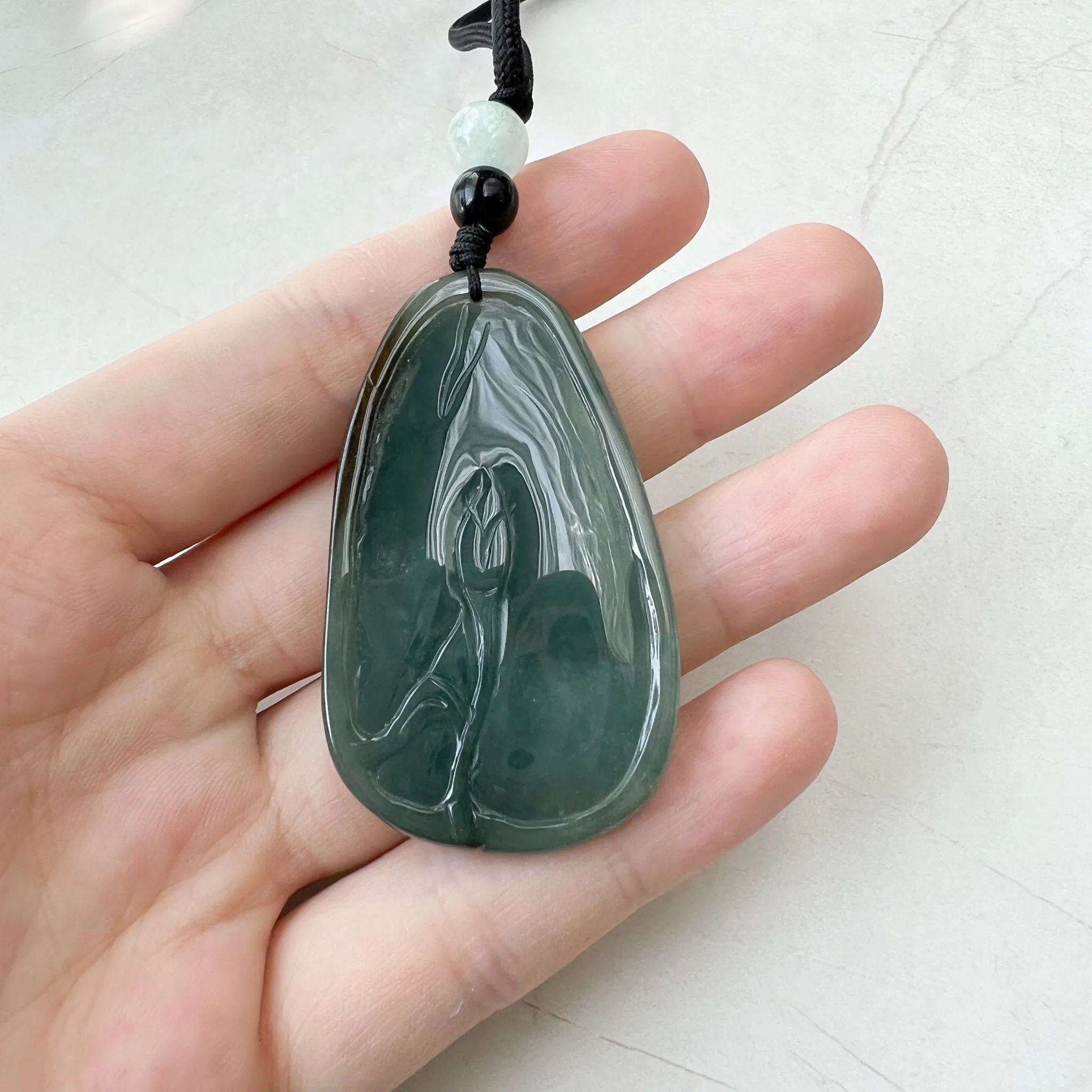 Jadeite Jade Floral Bird, Parrot Green Blue Hand Carved Pendant, YJ-1221-0336527