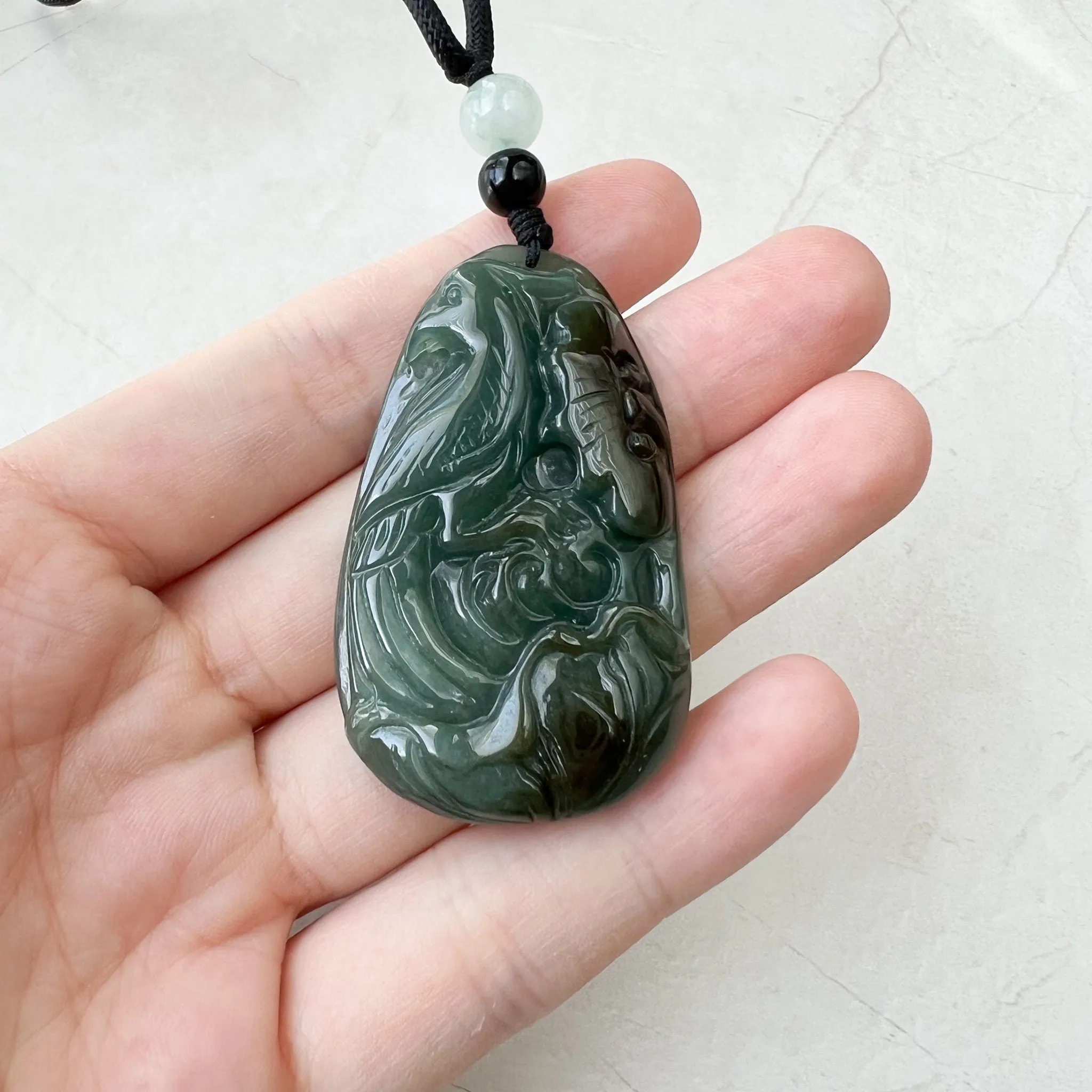 Jadeite Jade Floral Bird, Parrot Green Blue Hand Carved Pendant, YJ-1221-0336527