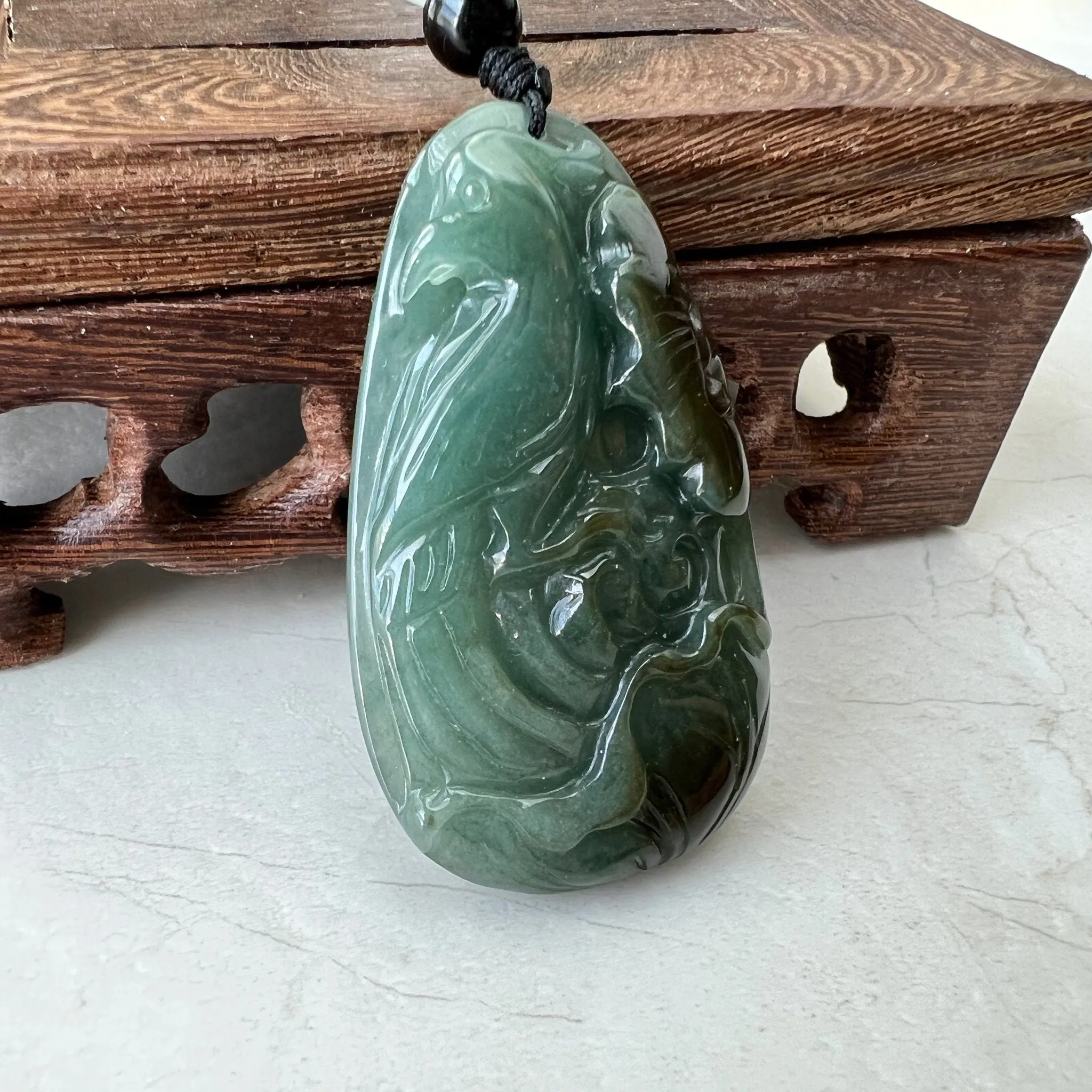 Jadeite Jade Floral Bird, Parrot Green Blue Hand Carved Pendant, YJ-1221-0336527