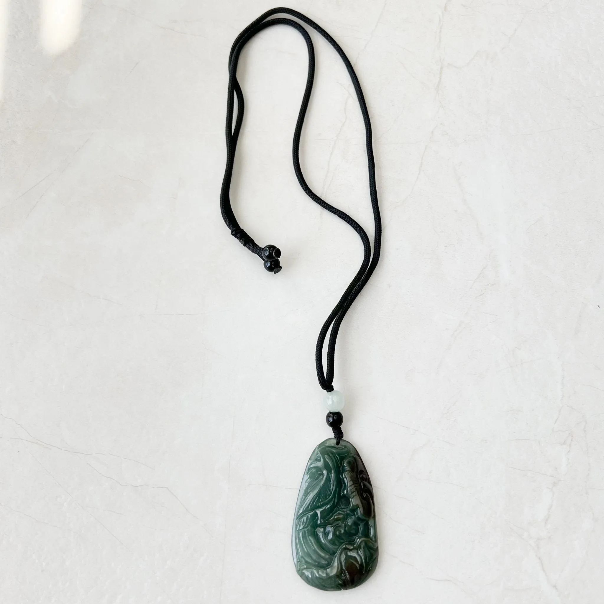 Jadeite Jade Floral Bird, Parrot Green Blue Hand Carved Pendant, YJ-1221-0336527