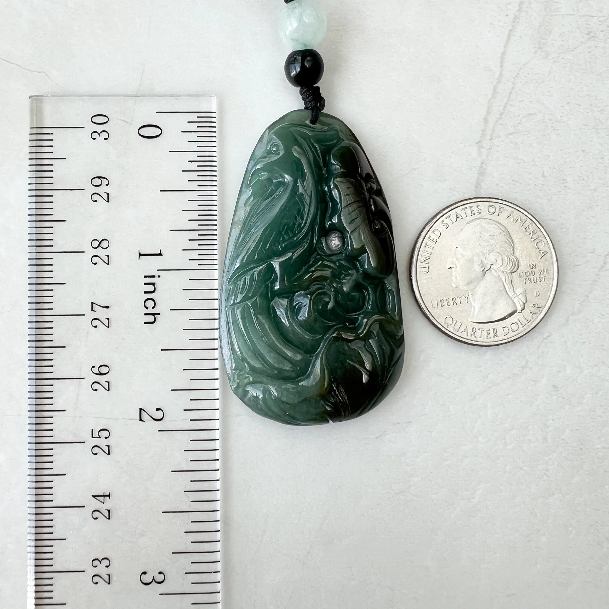Jadeite Jade Floral Bird, Parrot Green Blue Hand Carved Pendant, YJ-1221-0336527