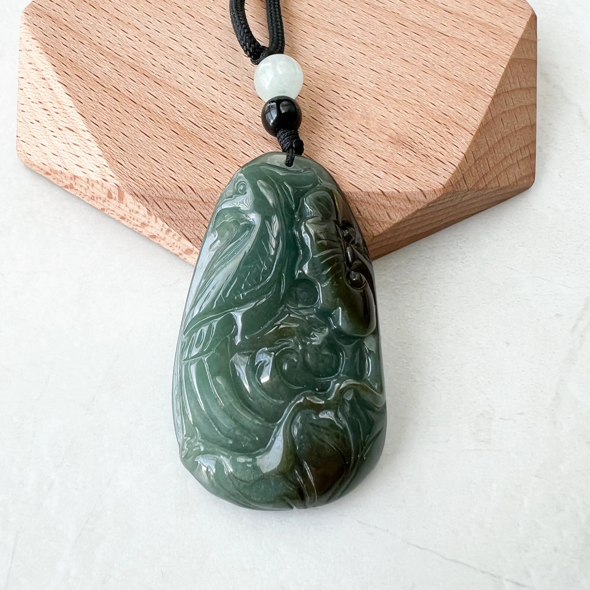 Jadeite Jade Floral Bird, Parrot Green Blue Hand Carved Pendant, YJ-1221-0336527