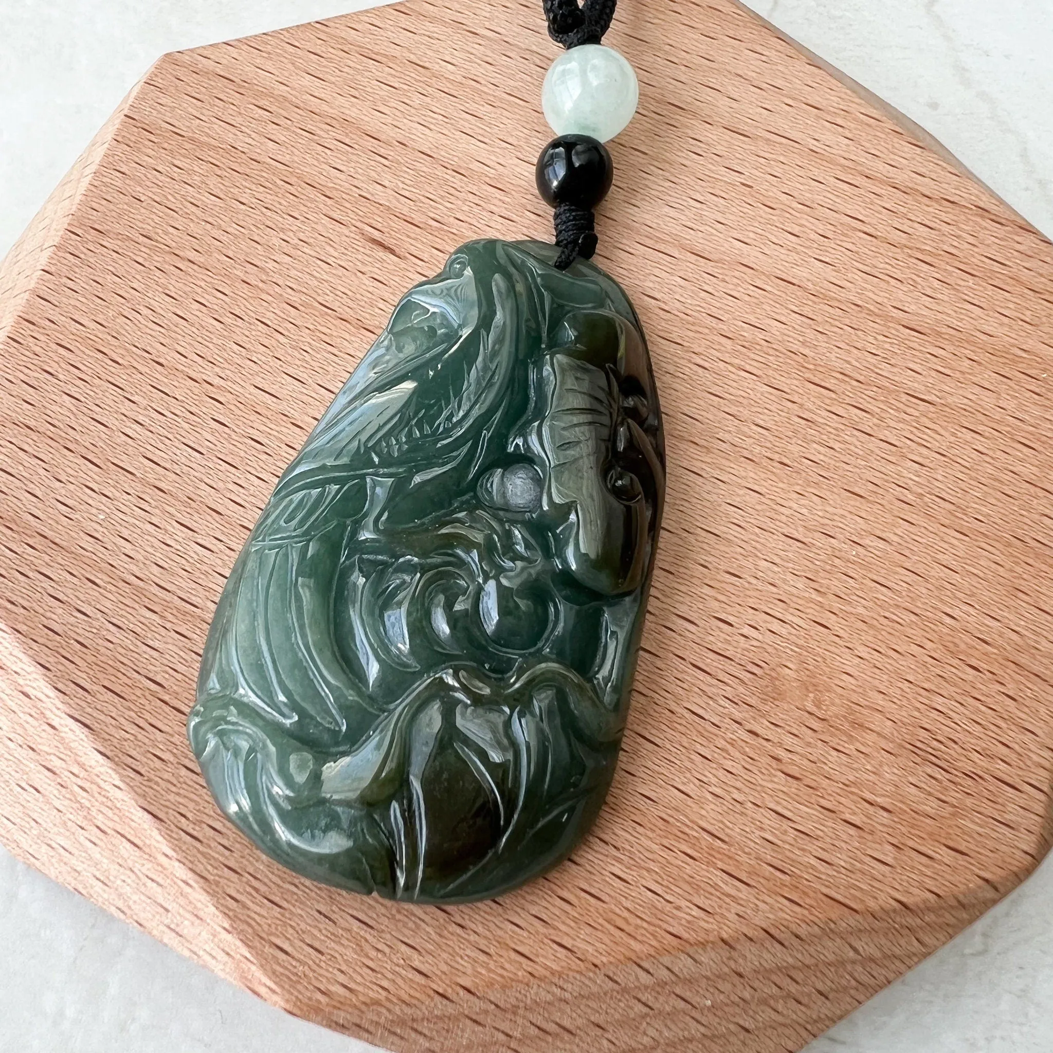 Jadeite Jade Floral Bird, Parrot Green Blue Hand Carved Pendant, YJ-1221-0336527