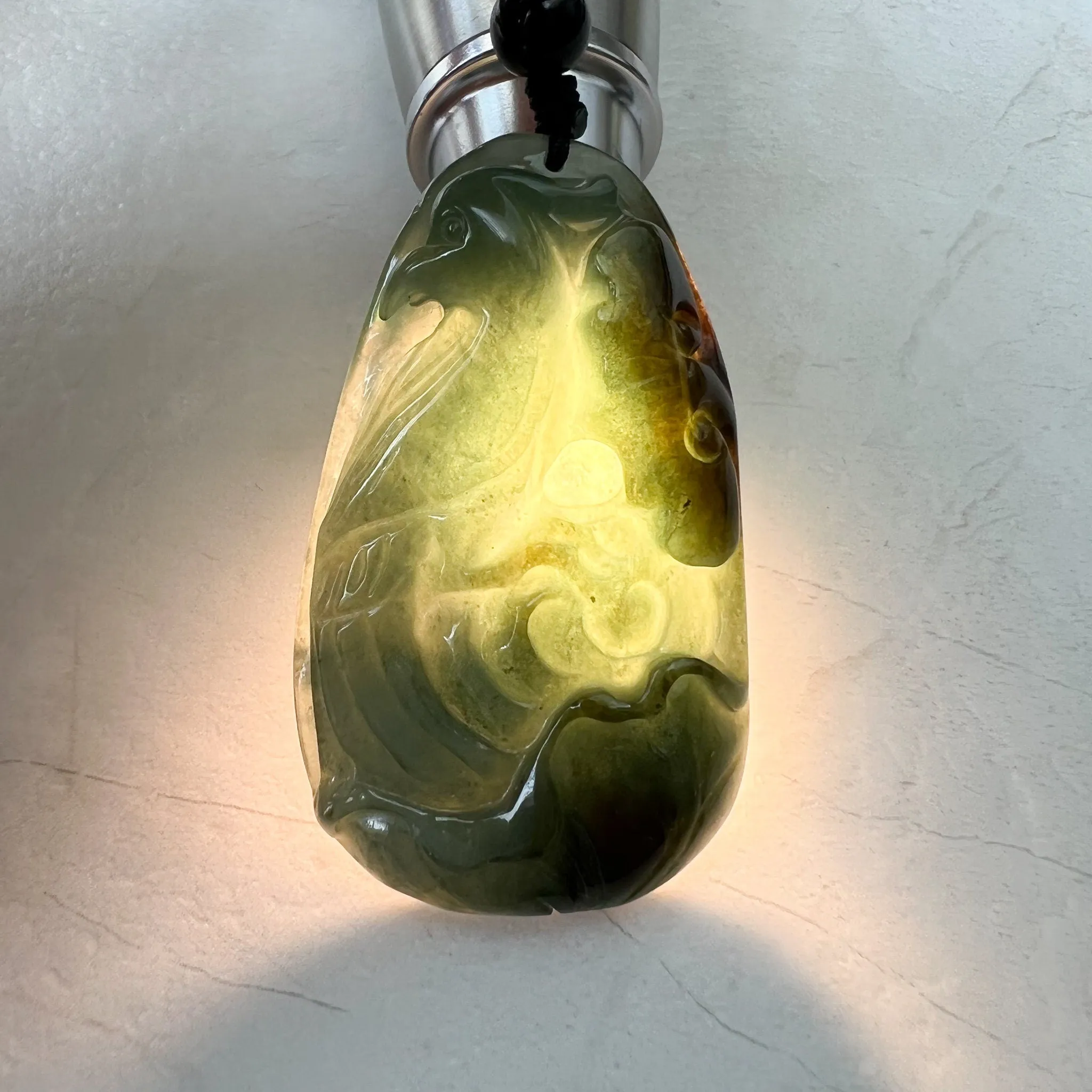 Jadeite Jade Floral Bird, Parrot Green Blue Hand Carved Pendant, YJ-1221-0336527