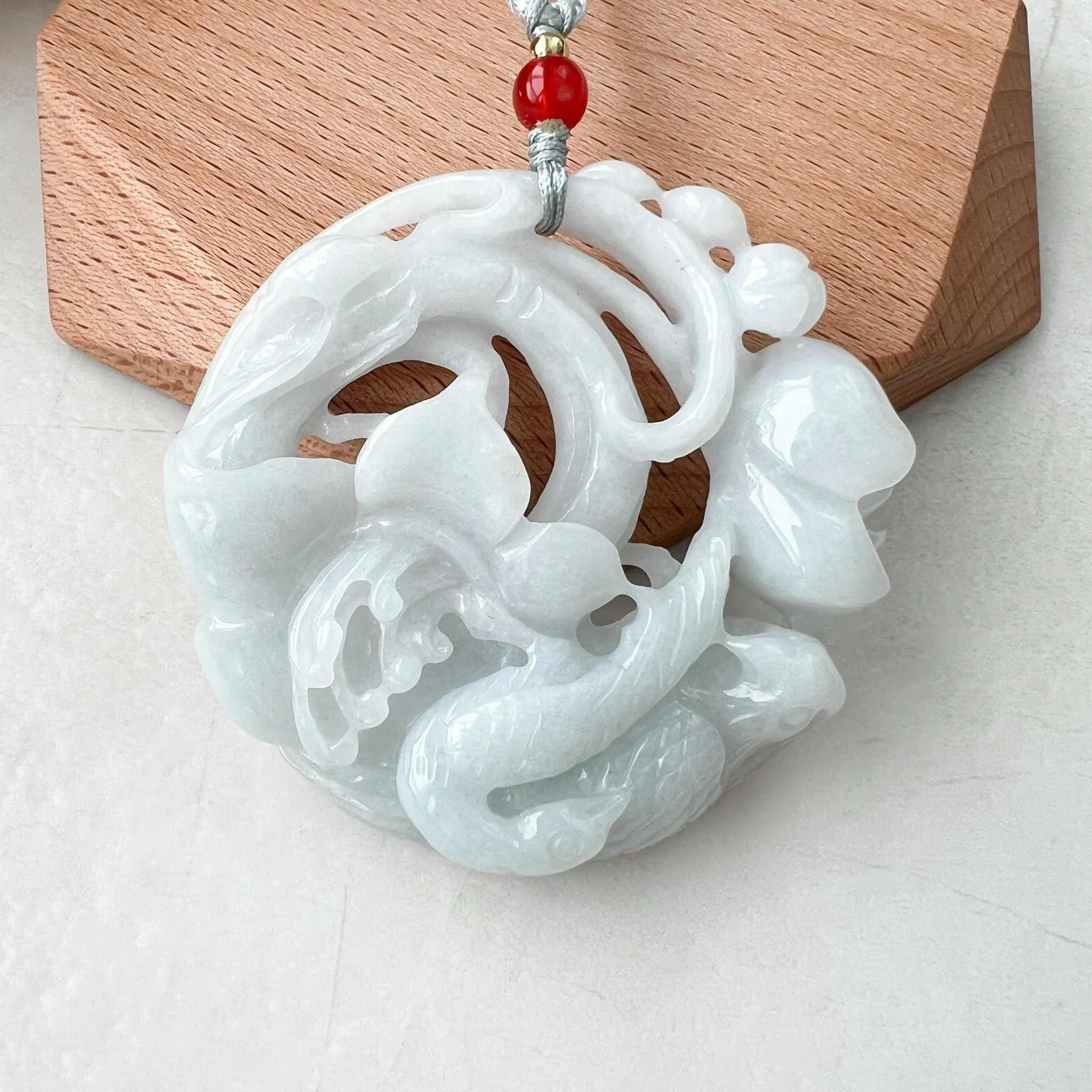Jadeite Jade Flower Floral Twin Bird Hand Carved Pendant, ZYF-1221-1646321987