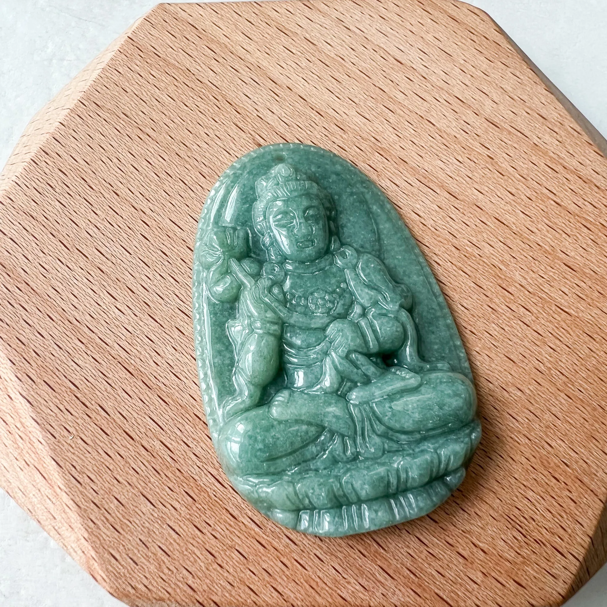 Jadeite Jade Mahasthamaprapta Buddha, Da Shi Zhi , Đại Thế Chí Bồ tát, 大势至, Green Jade Pendant Necklace, YJ-0622-0362178-7