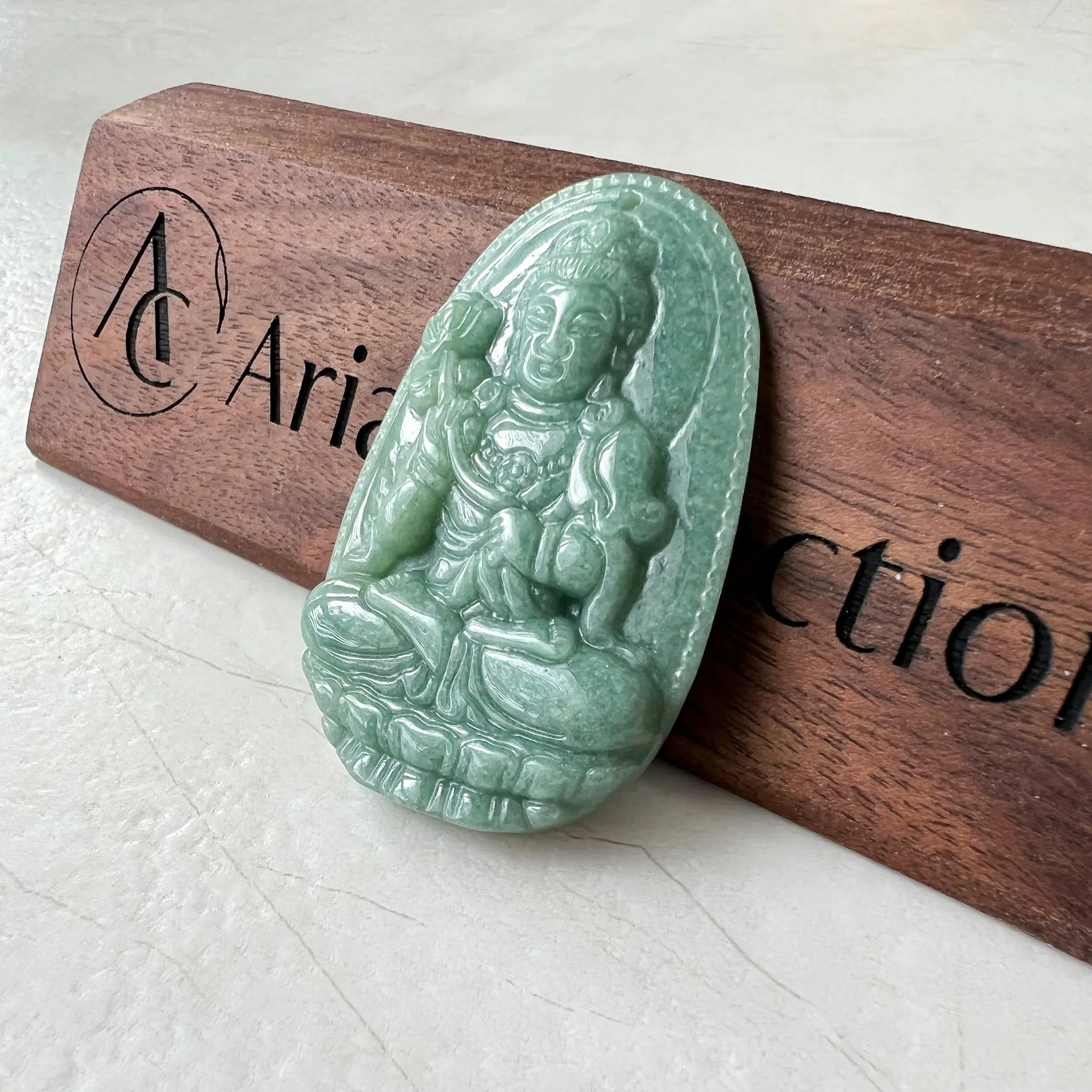 Jadeite Jade Mahasthamaprapta Buddha, Da Shi Zhi , Đại Thế Chí Bồ tát, 大势至, Green Jade Pendant Necklace, YJ-0622-0362178-7