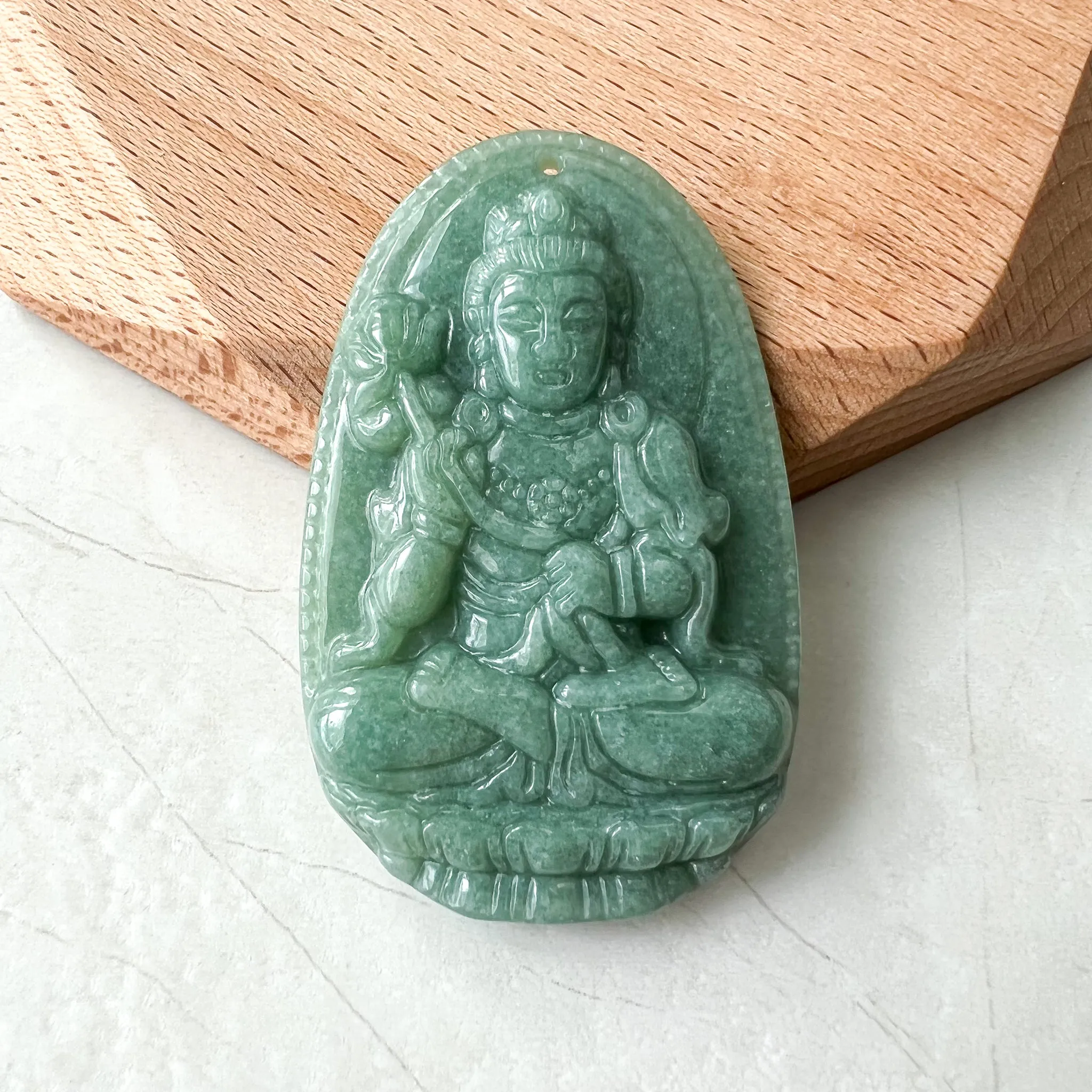 Jadeite Jade Mahasthamaprapta Buddha, Da Shi Zhi , Đại Thế Chí Bồ tát, 大势至, Green Jade Pendant Necklace, YJ-0622-0362178-7
