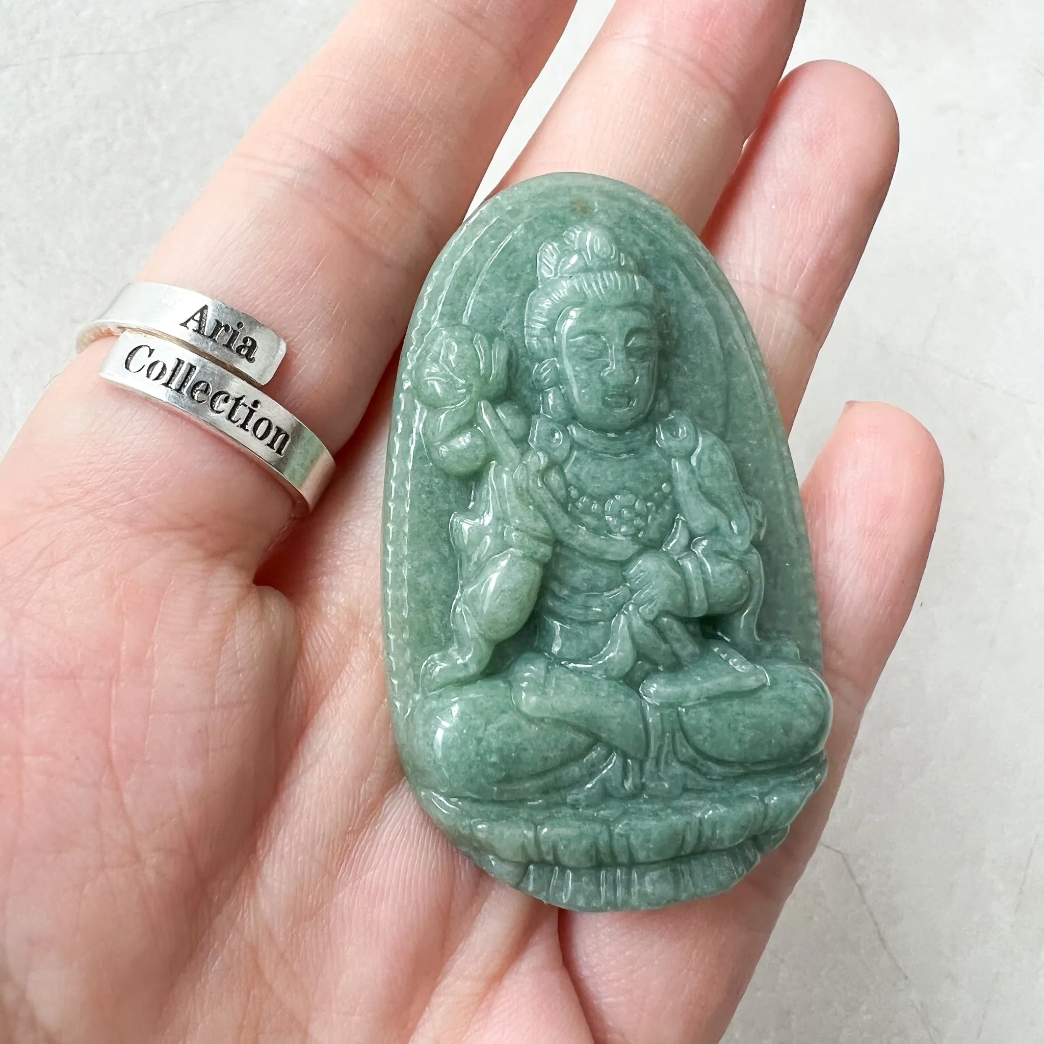 Jadeite Jade Mahasthamaprapta Buddha, Da Shi Zhi , Đại Thế Chí Bồ tát, 大势至, Green Jade Pendant Necklace, YJ-0622-0362178-7