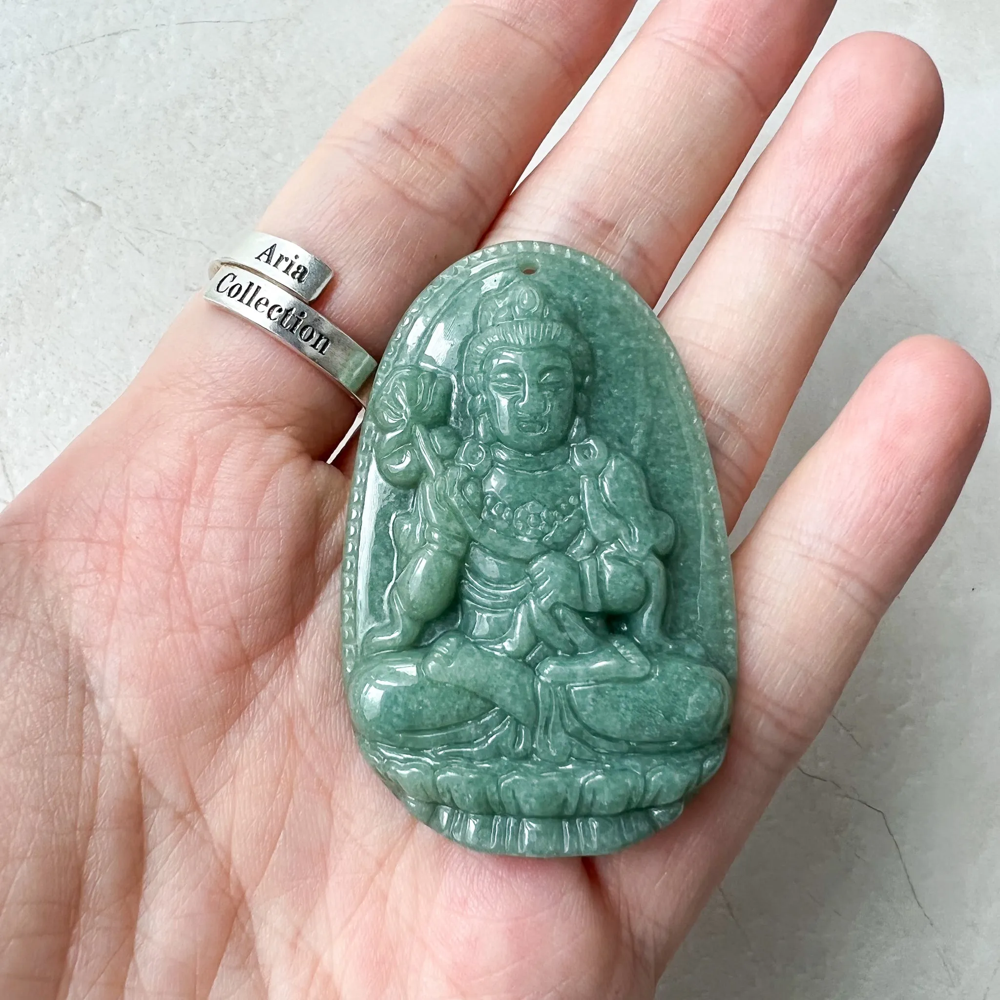 Jadeite Jade Mahasthamaprapta Buddha, Da Shi Zhi , Đại Thế Chí Bồ tát, 大势至, Green Jade Pendant Necklace, YJ-0622-0362178-7