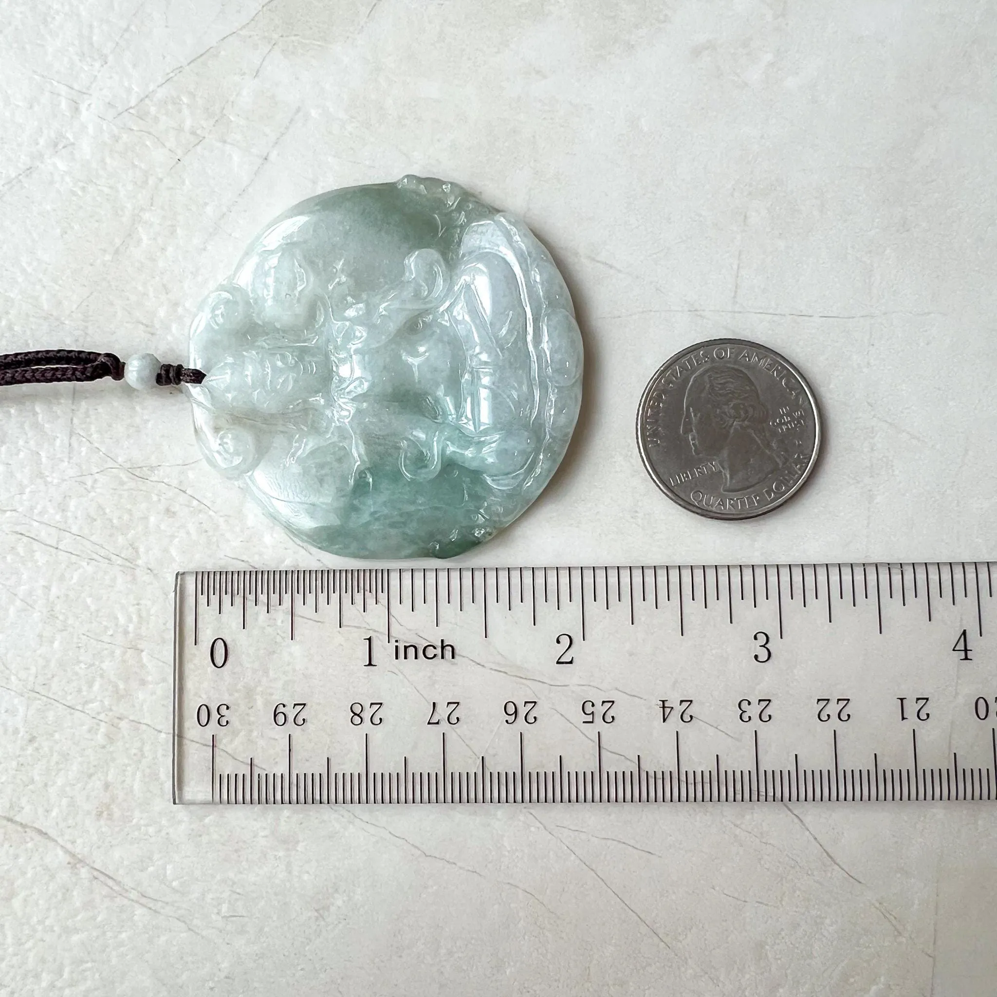 Jadeite Jade Mahasthamaprapta Buddha, Da Shi Zhi , Đại Thế Chí Bồ tát, 大势至, Large Dragon Carved Pendant Necklace, YJ-0221-0442840