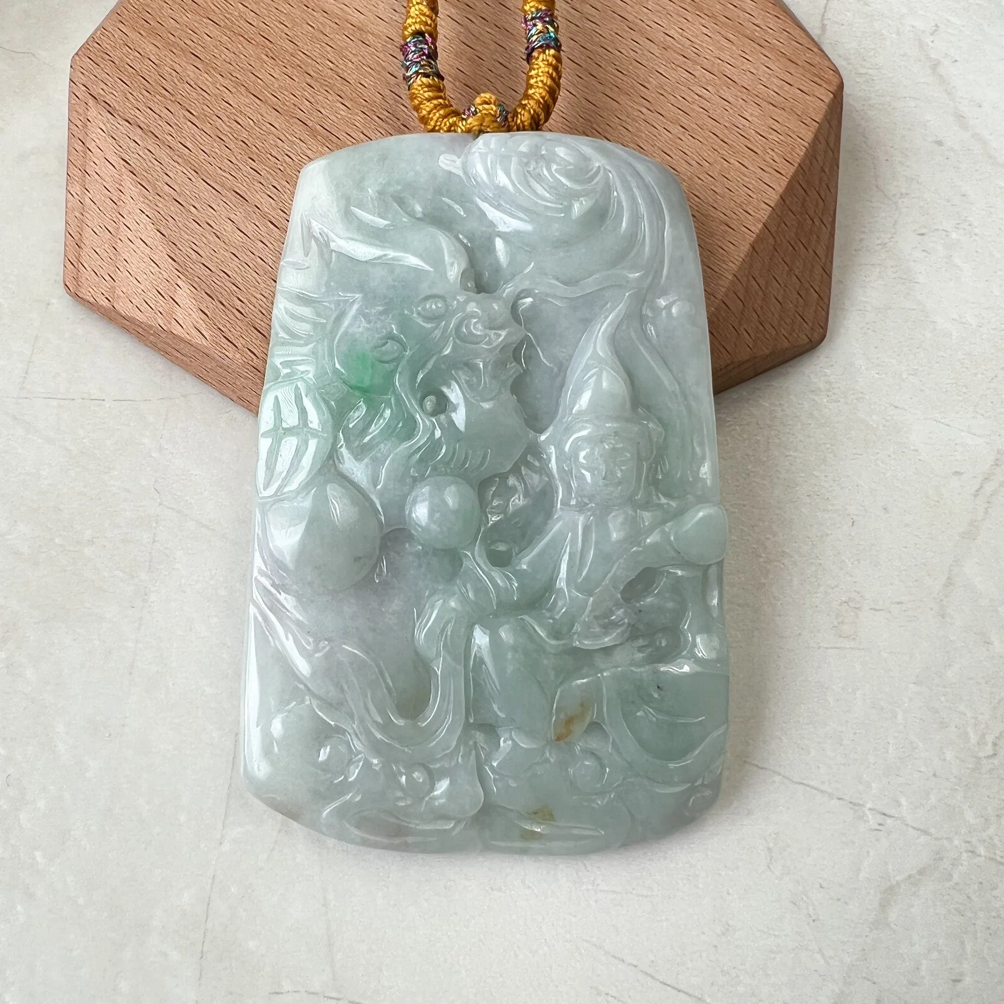 Jadeite Jade Mahasthamaprapta Buddha, Da Shi Zhi , Đại Thế Chí Bồ tát, 大势至, Large Dragon Carved Pendant Necklace, YJ-1221-0244290