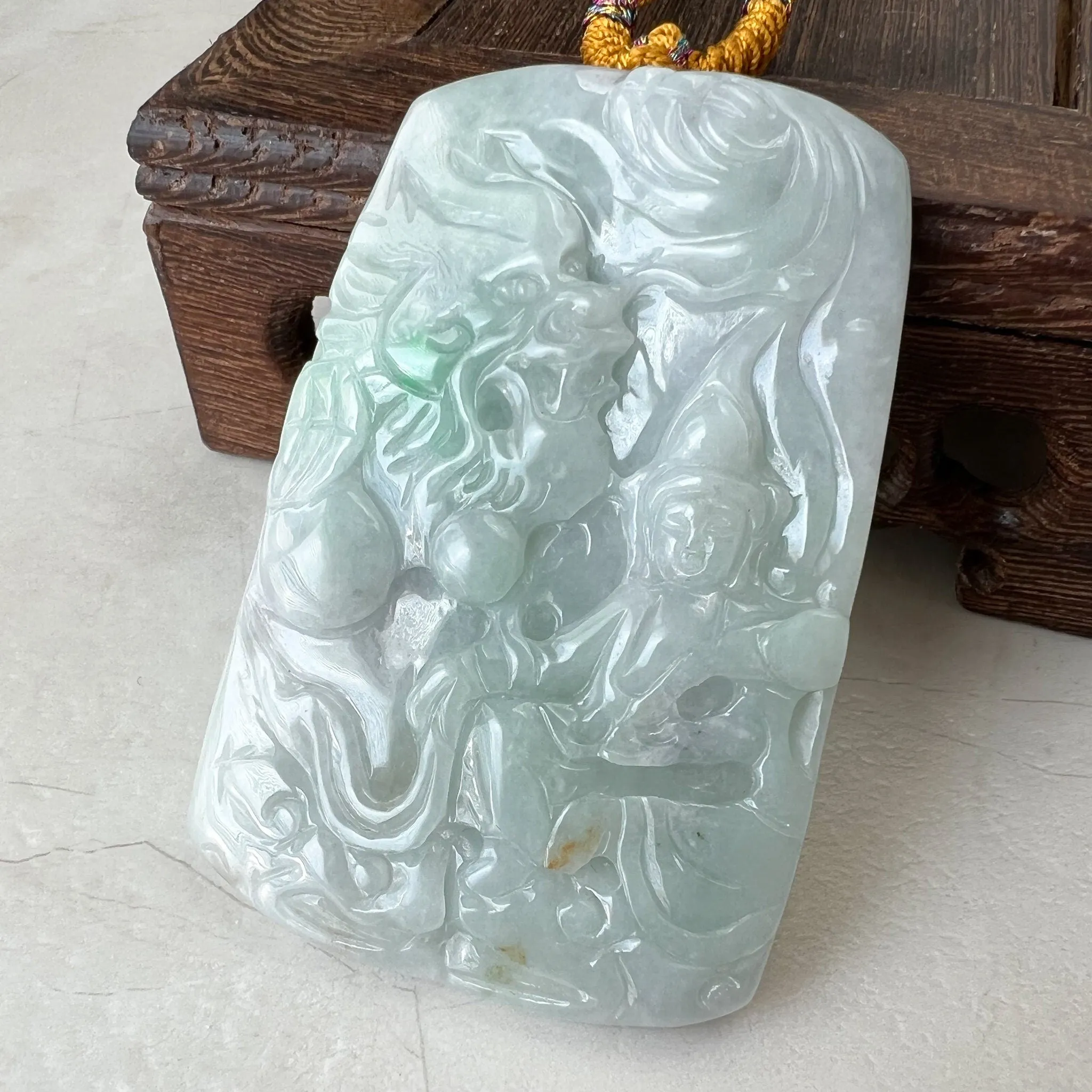 Jadeite Jade Mahasthamaprapta Buddha, Da Shi Zhi , Đại Thế Chí Bồ tát, 大势至, Large Dragon Carved Pendant Necklace, YJ-1221-0244290