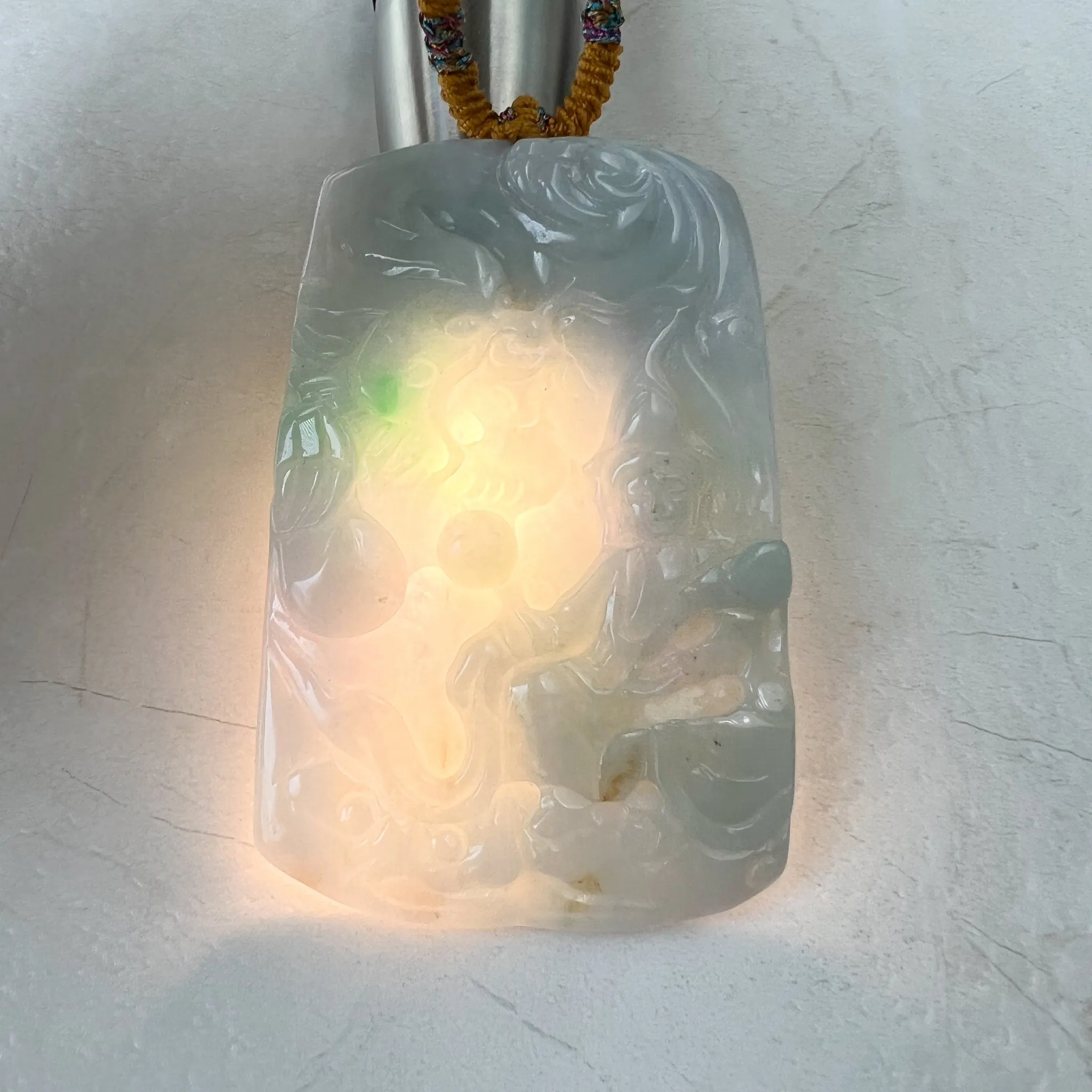 Jadeite Jade Mahasthamaprapta Buddha, Da Shi Zhi , Đại Thế Chí Bồ tát, 大势至, Large Dragon Carved Pendant Necklace, YJ-1221-0244290